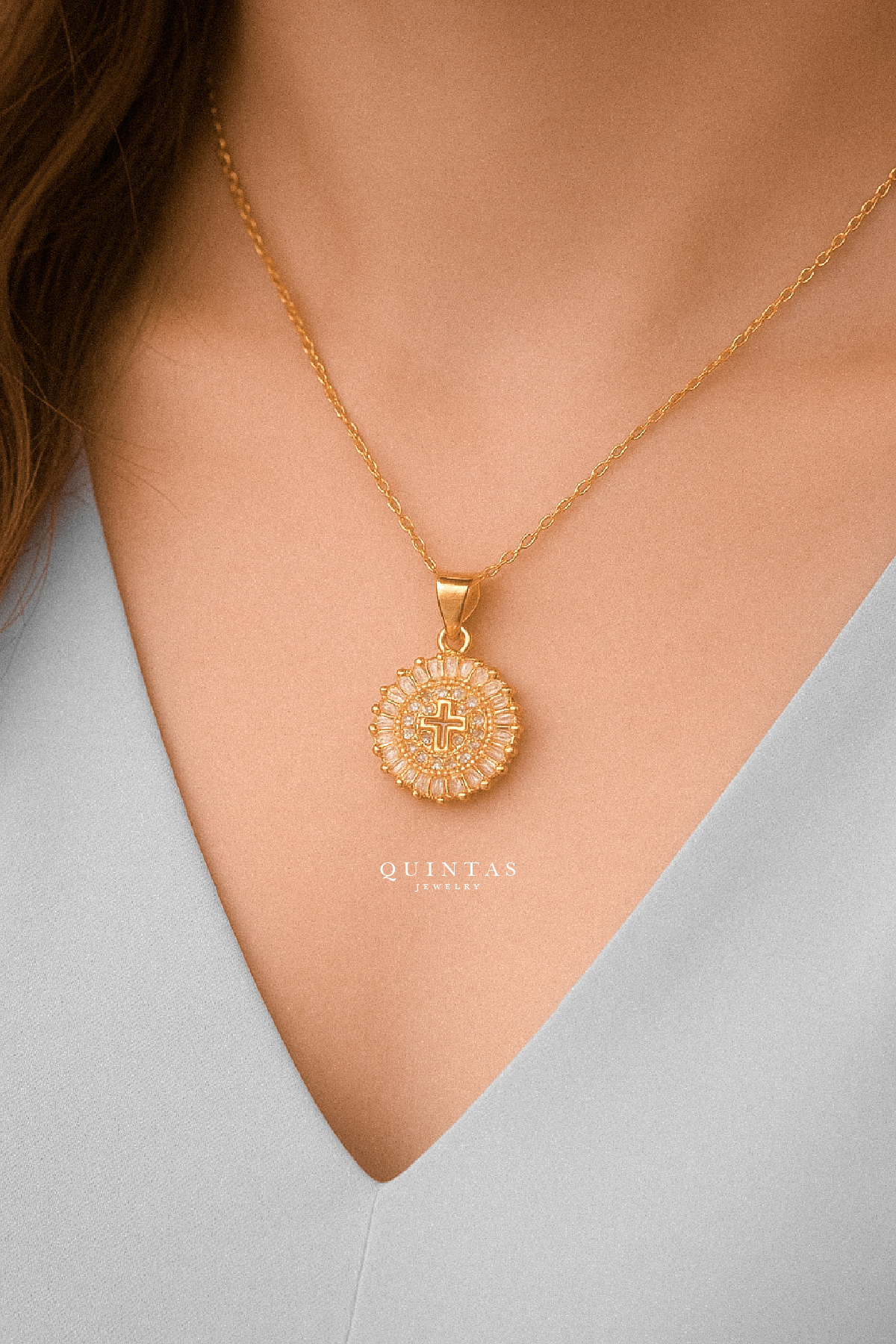 Cross Diamond Halo Necklace