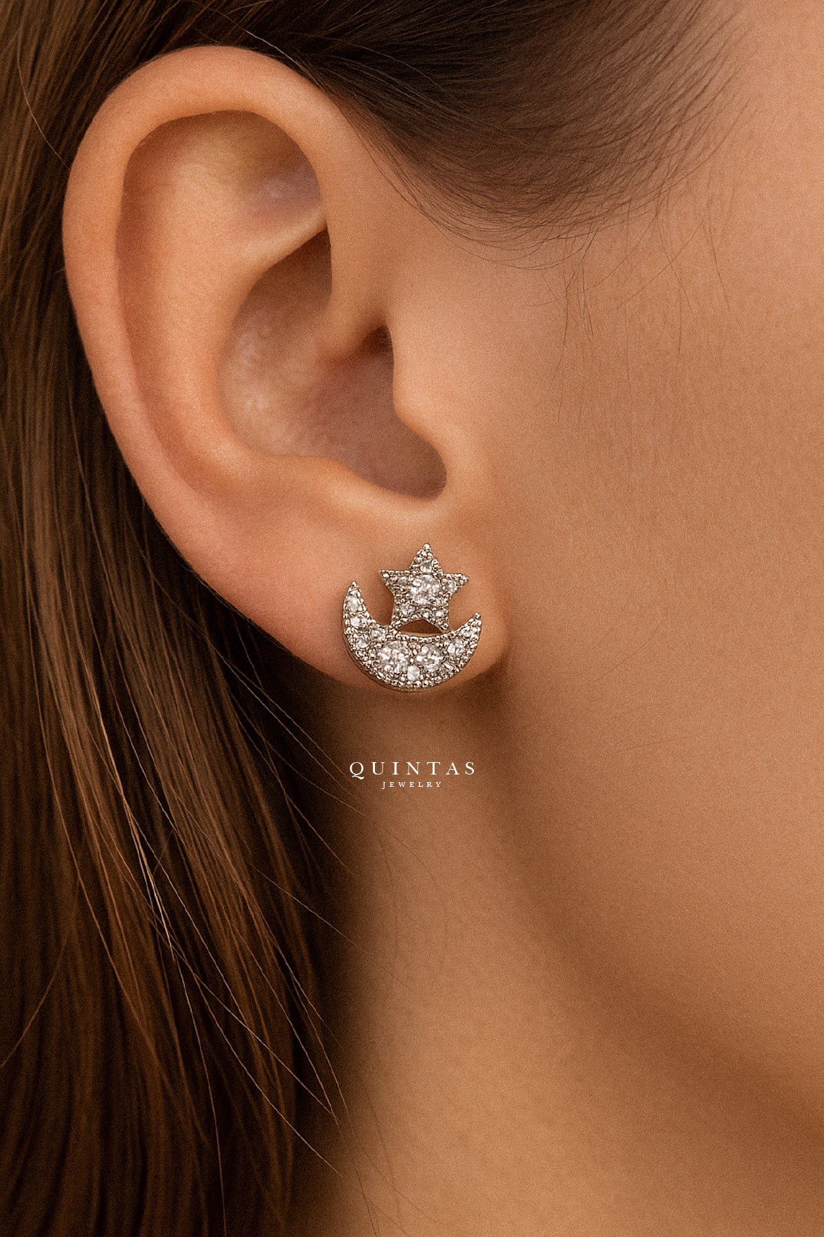 Astrid Moon and Star Silver Stud Earrings