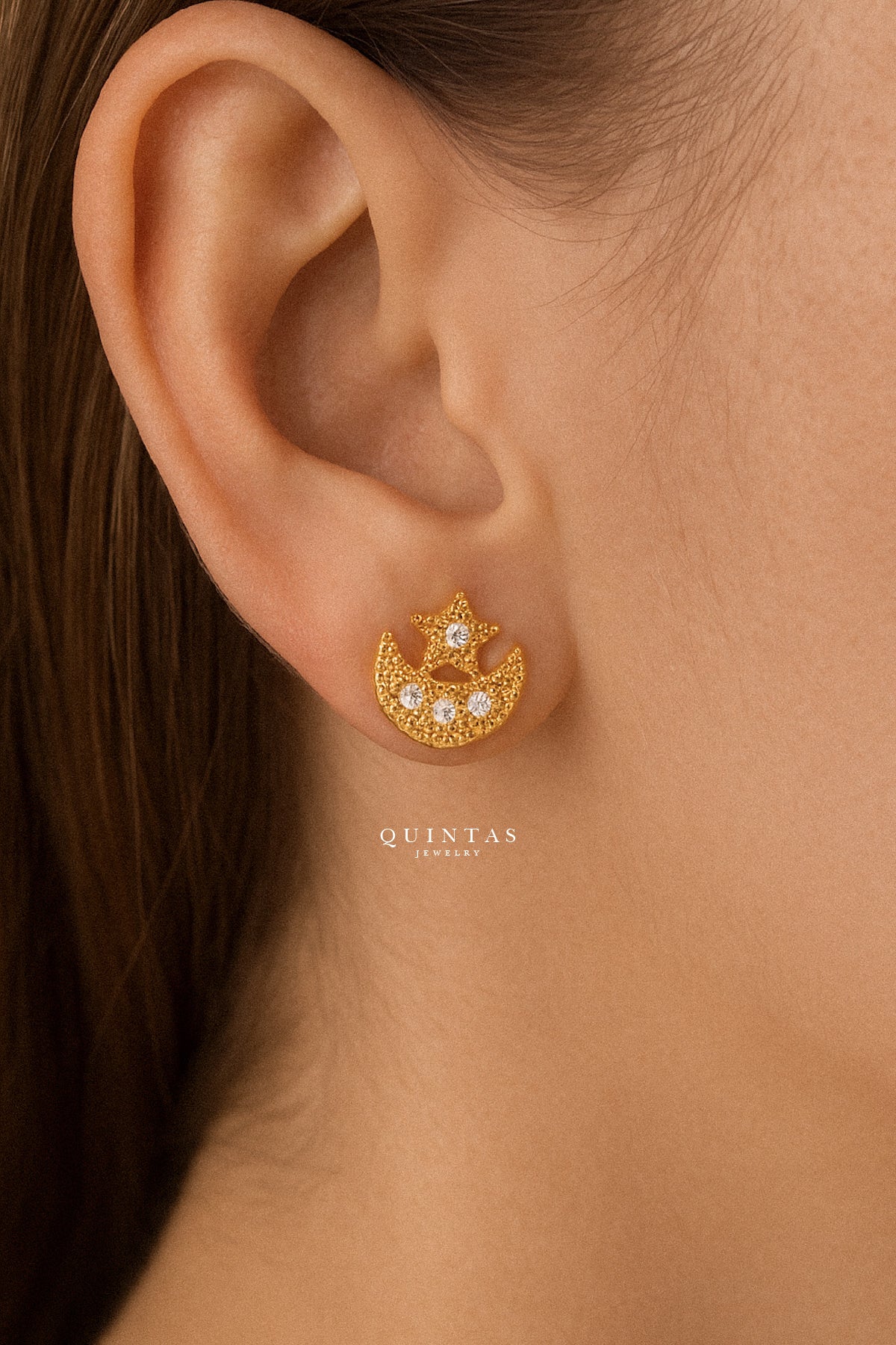 Astrid Moon and Star Rose Gold Stud Earrings