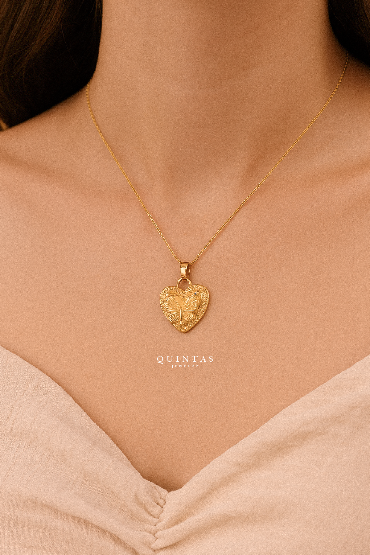 Golden Butterfly Heart Necklace