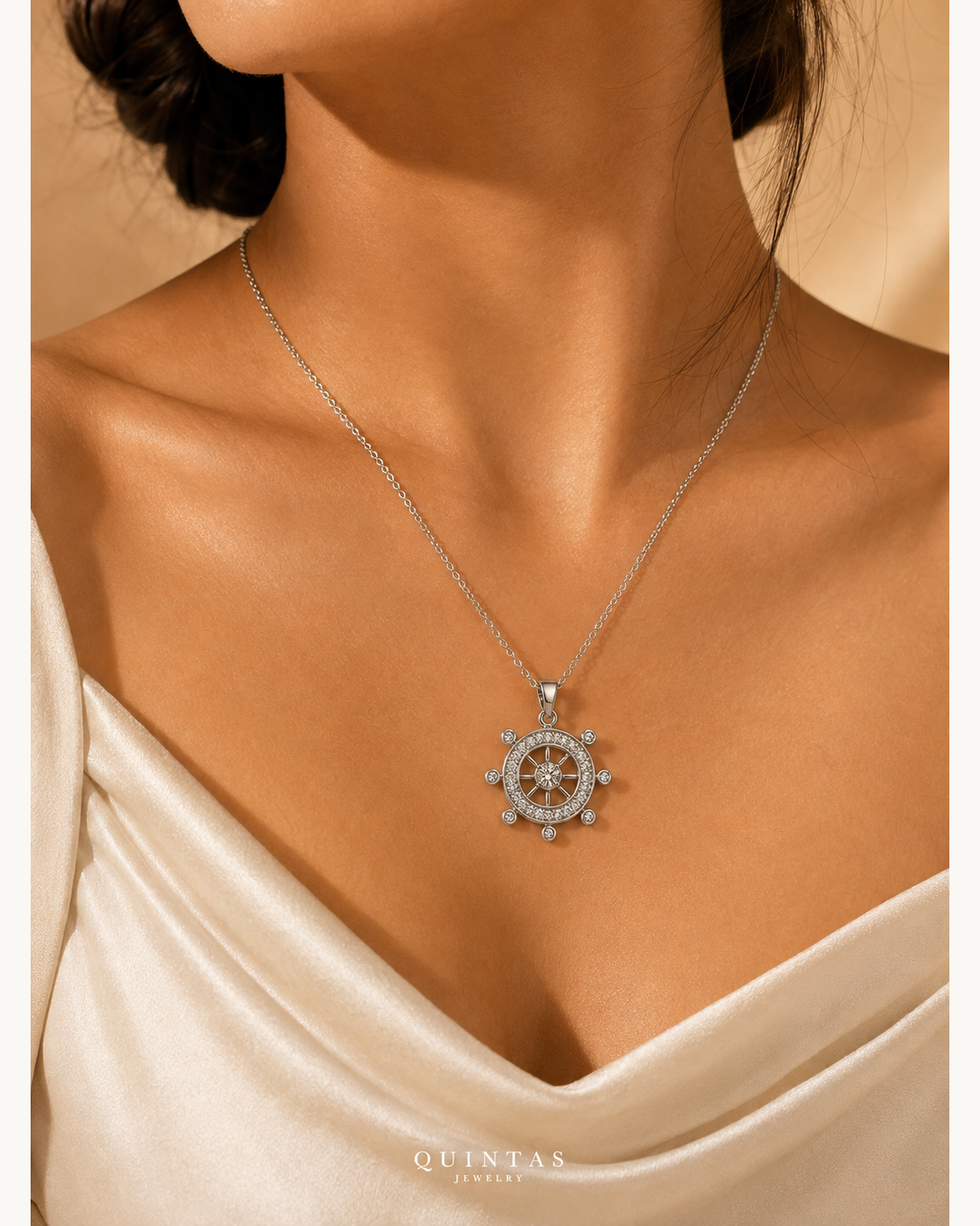 Ship Wheel Silver Necklace