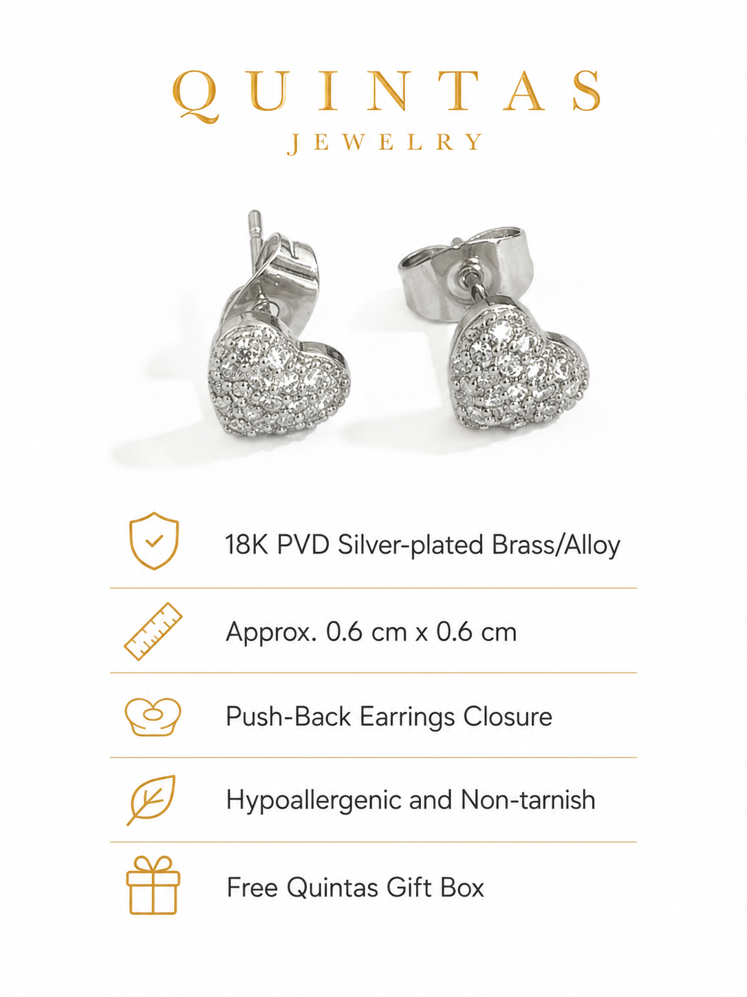 Sparkle Heart Silver Stud Earrings