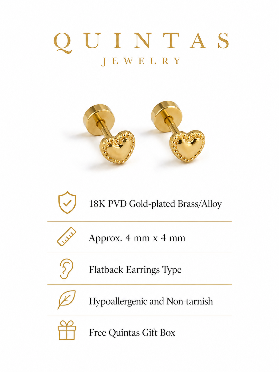 Cherished Heart Stud Earrings