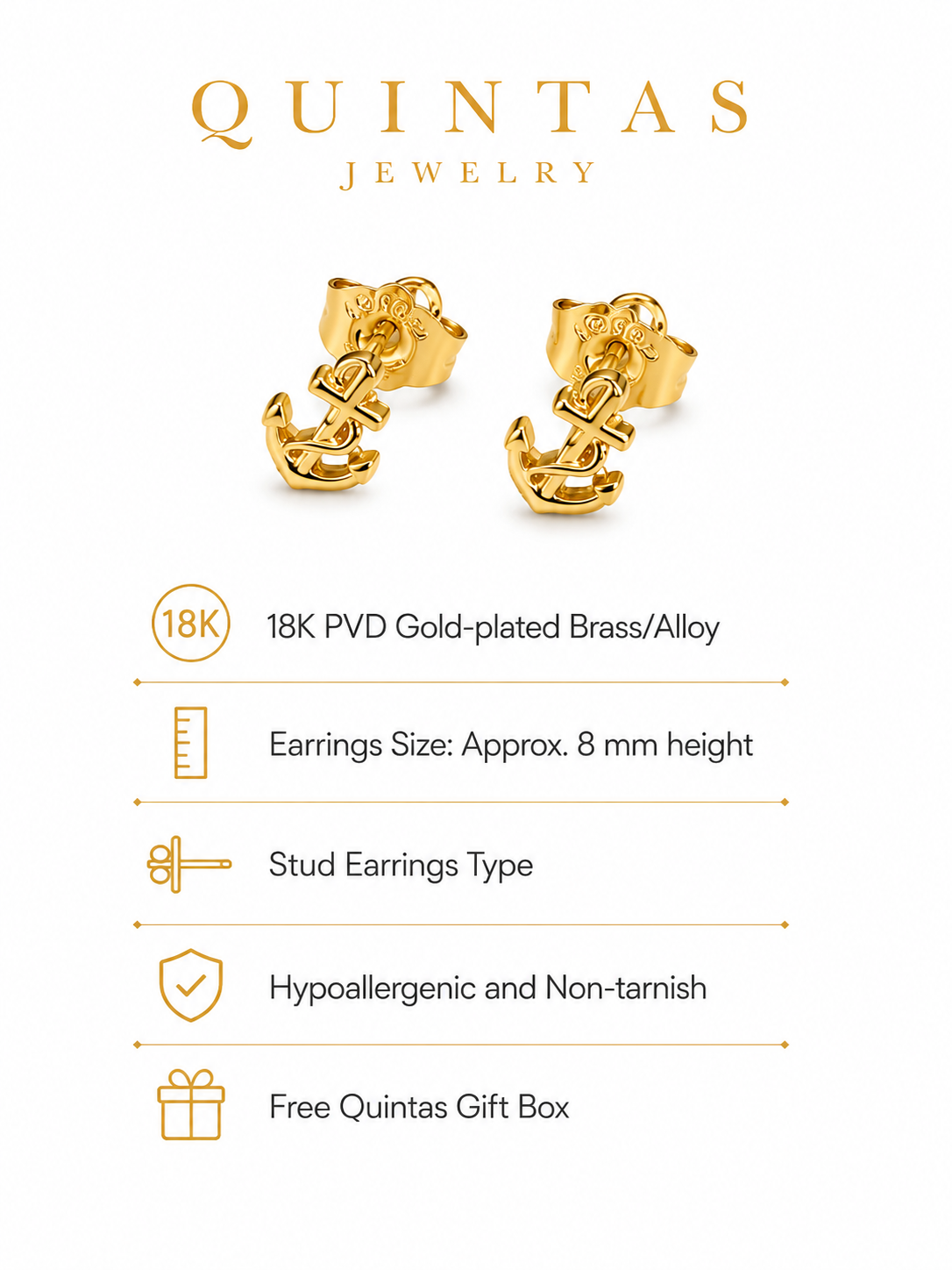 Golden Anchor Stud Earrings