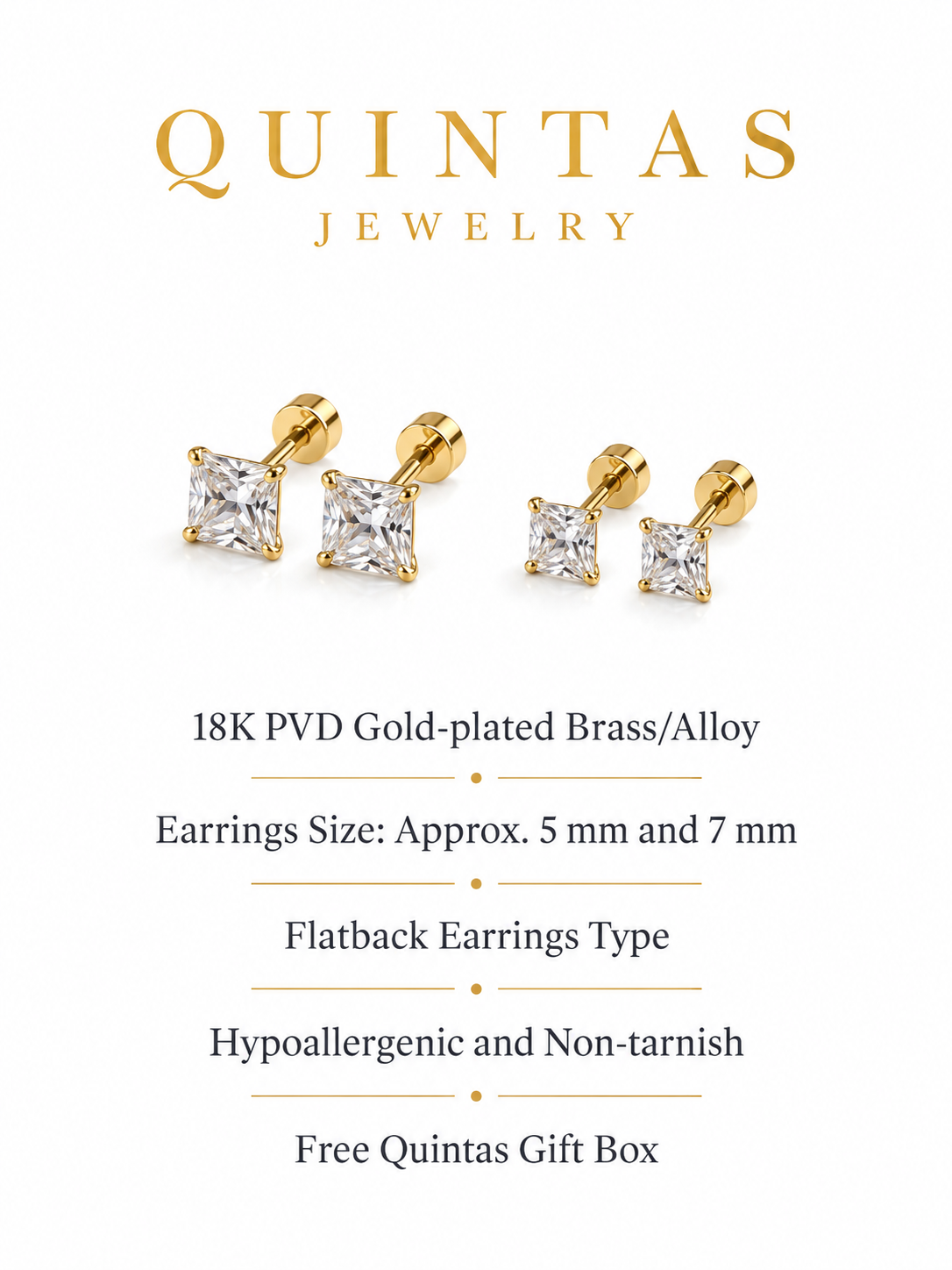 Classic Square Flatback Stud Earrings