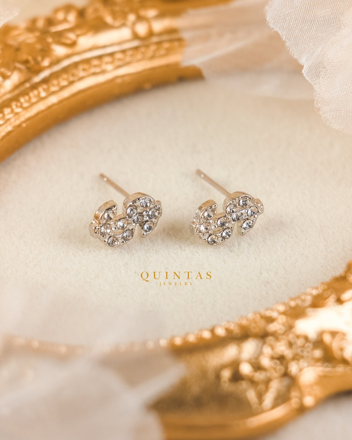 Dollar Sign Silver Stud Earrings existing gallery photo, proportionally centered to 4:5 without redesign.