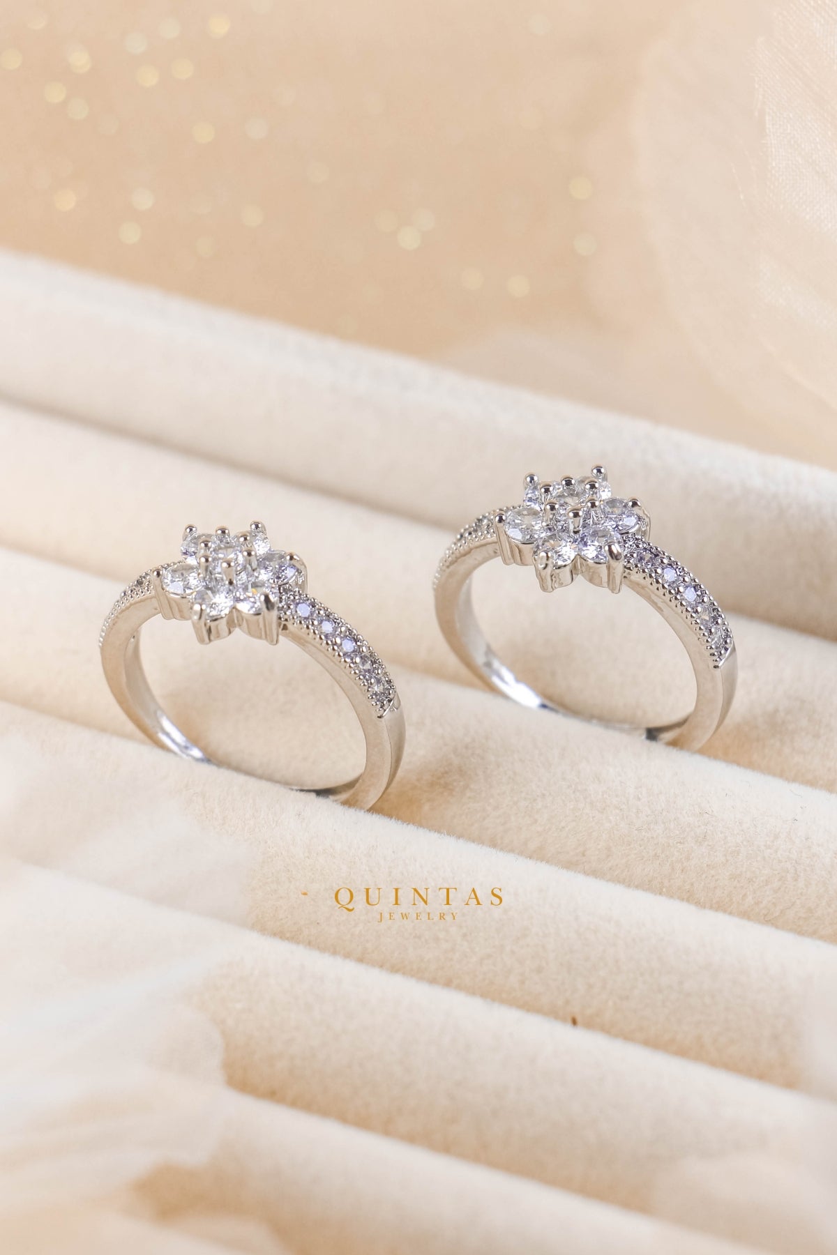 Crystal Flower Silver Ring (Adjustable)