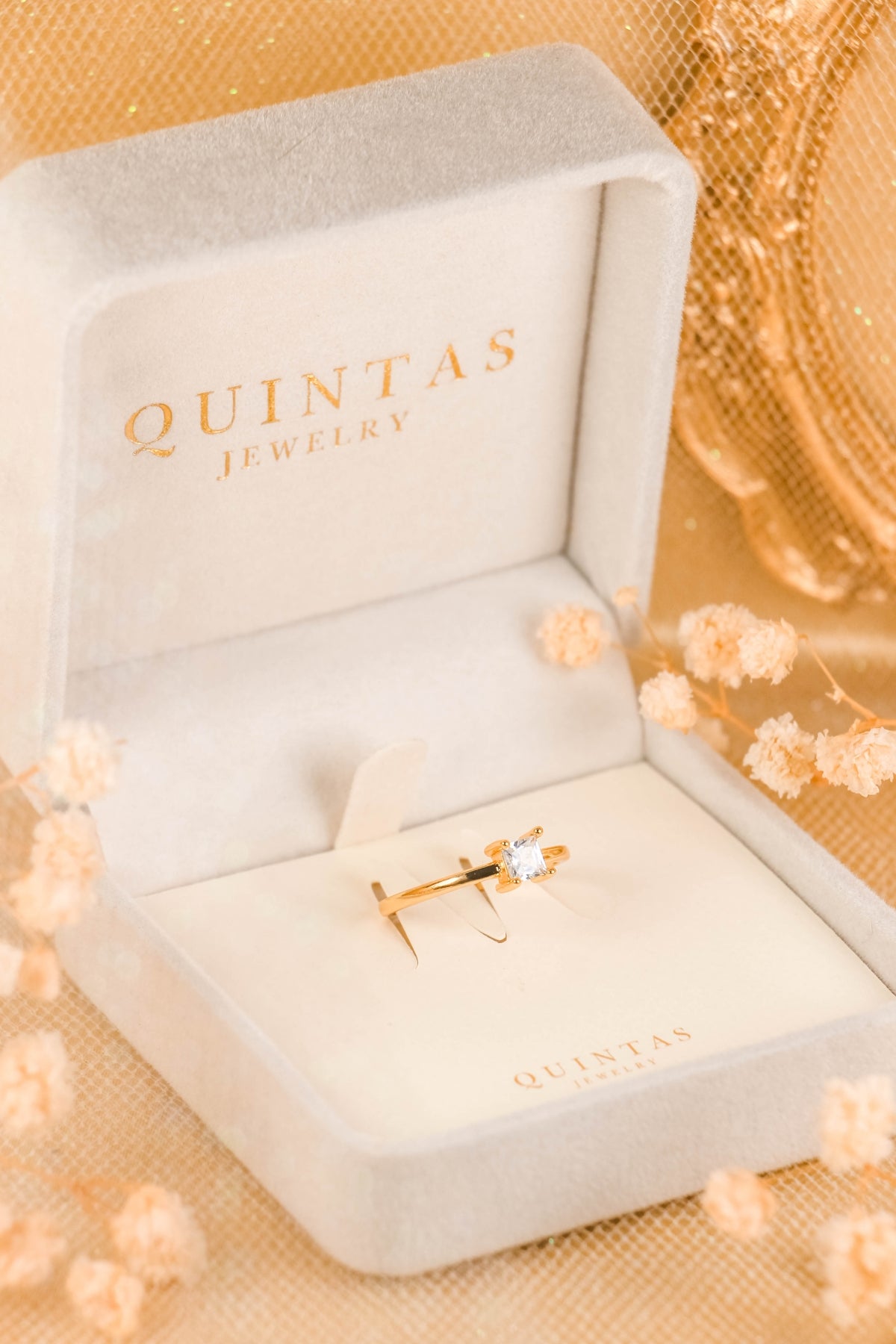Classic Diamond Square Ring (Adjustable)