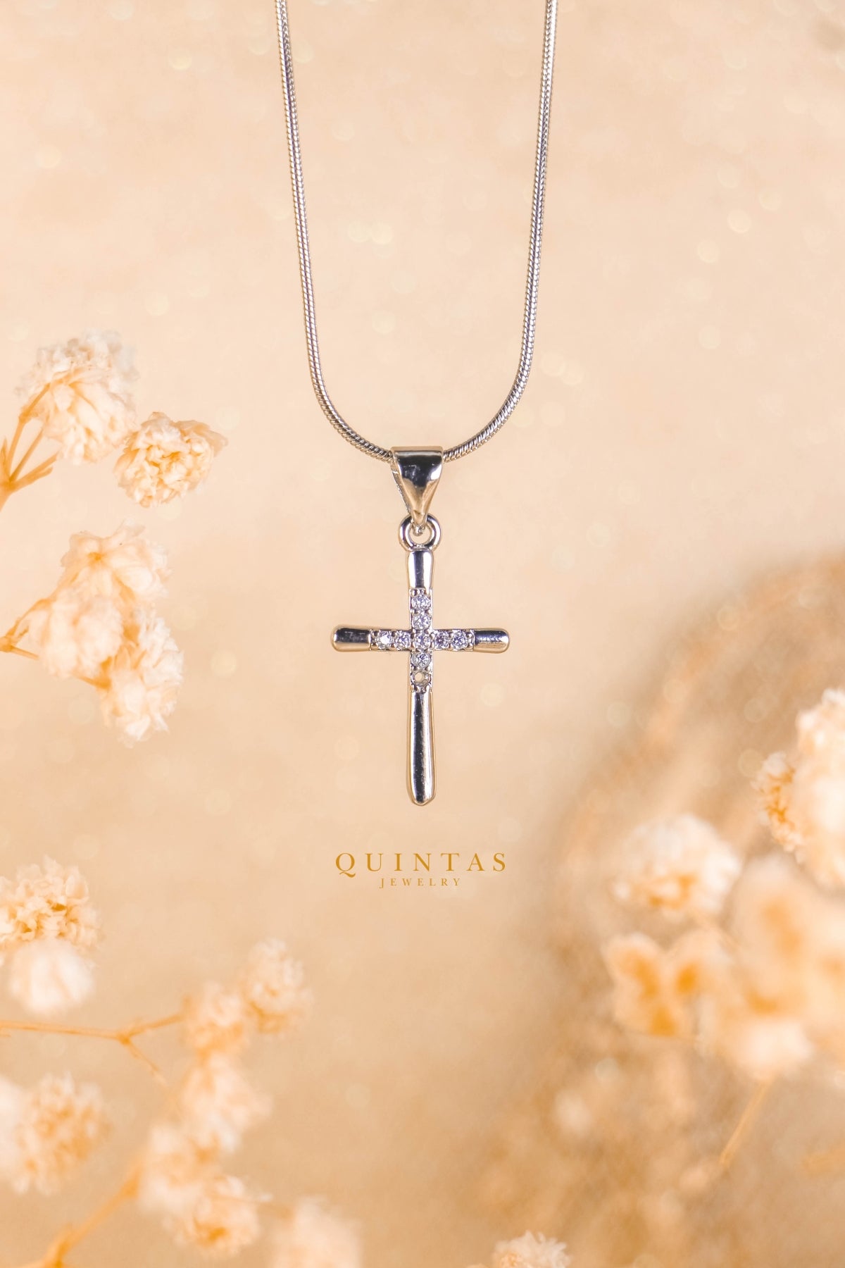 Studded Cross Silver Necklace