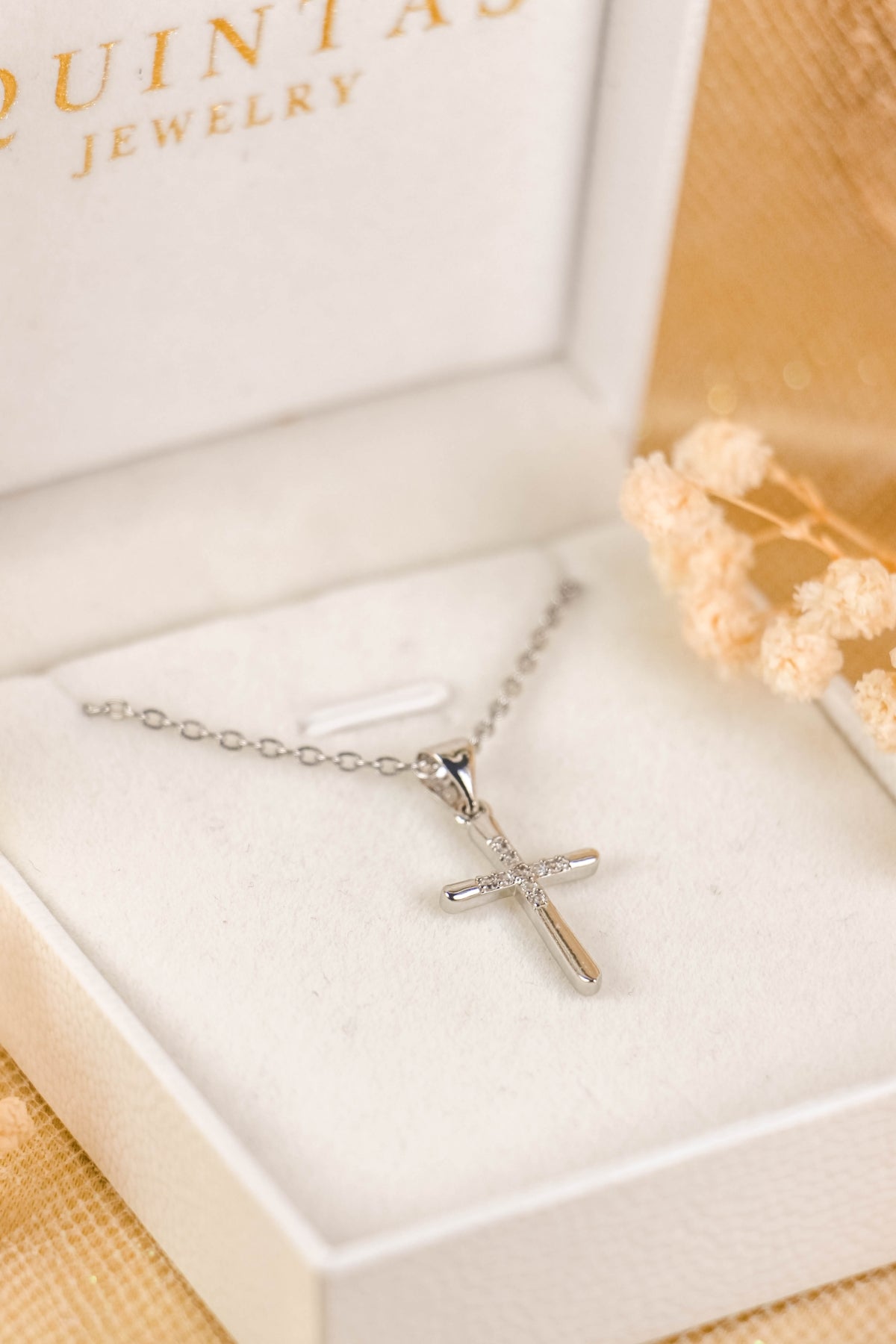 Studded Cross Silver Necklace
