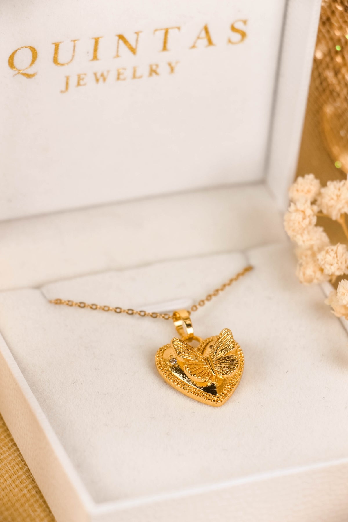 Golden Butterfly Heart Necklace
