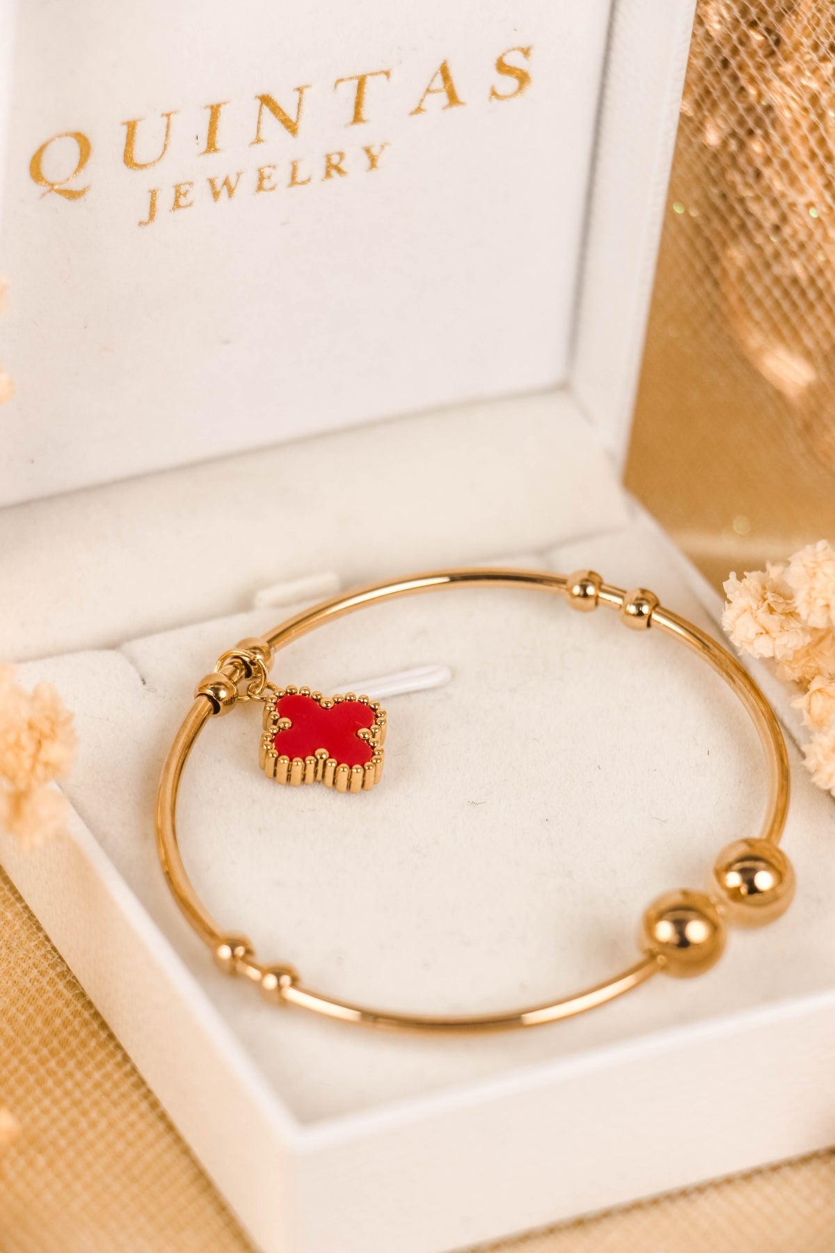 Four Leaf Clover Charm Bangle Bracelet
