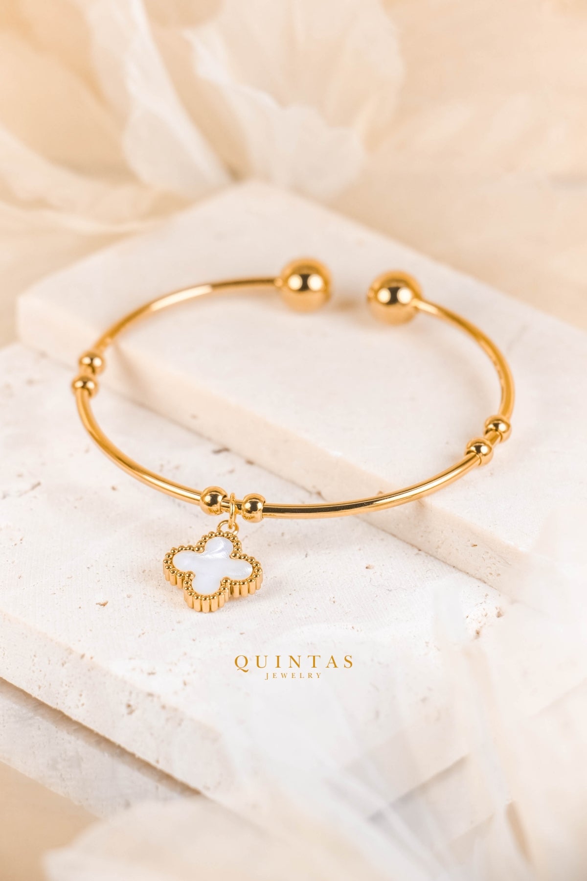 Four Leaf Clover Charm Bangle Bracelet