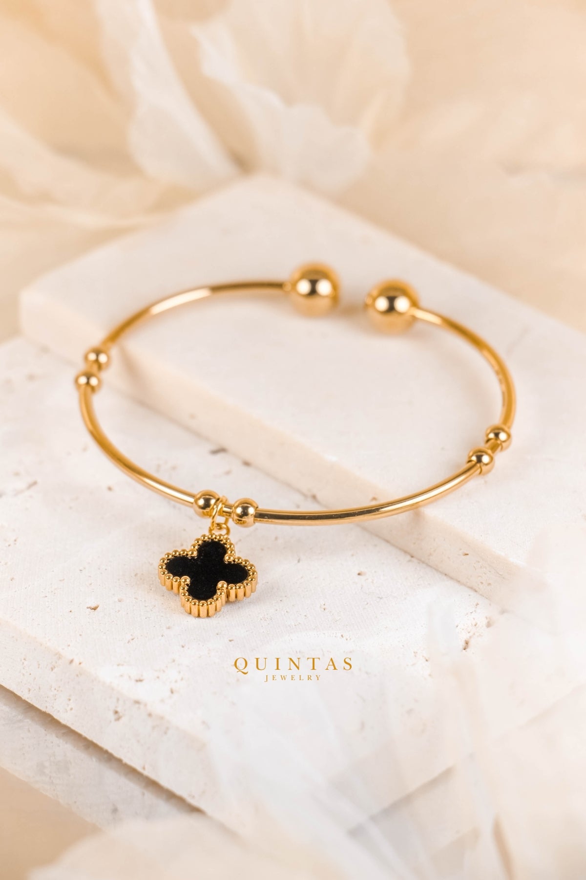Four Leaf Clover Charm Bangle Bracelet