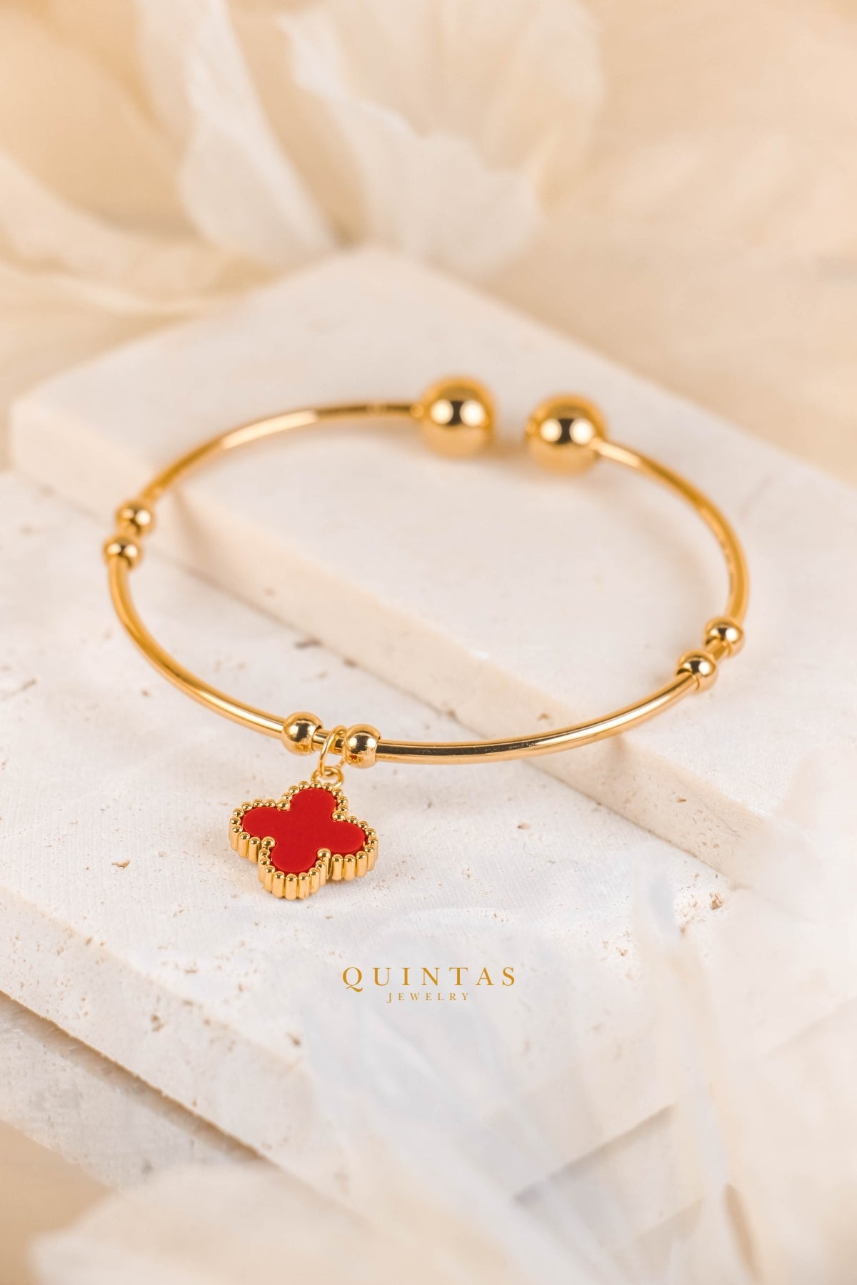 Four Leaf Clover Charm Bangle Bracelet