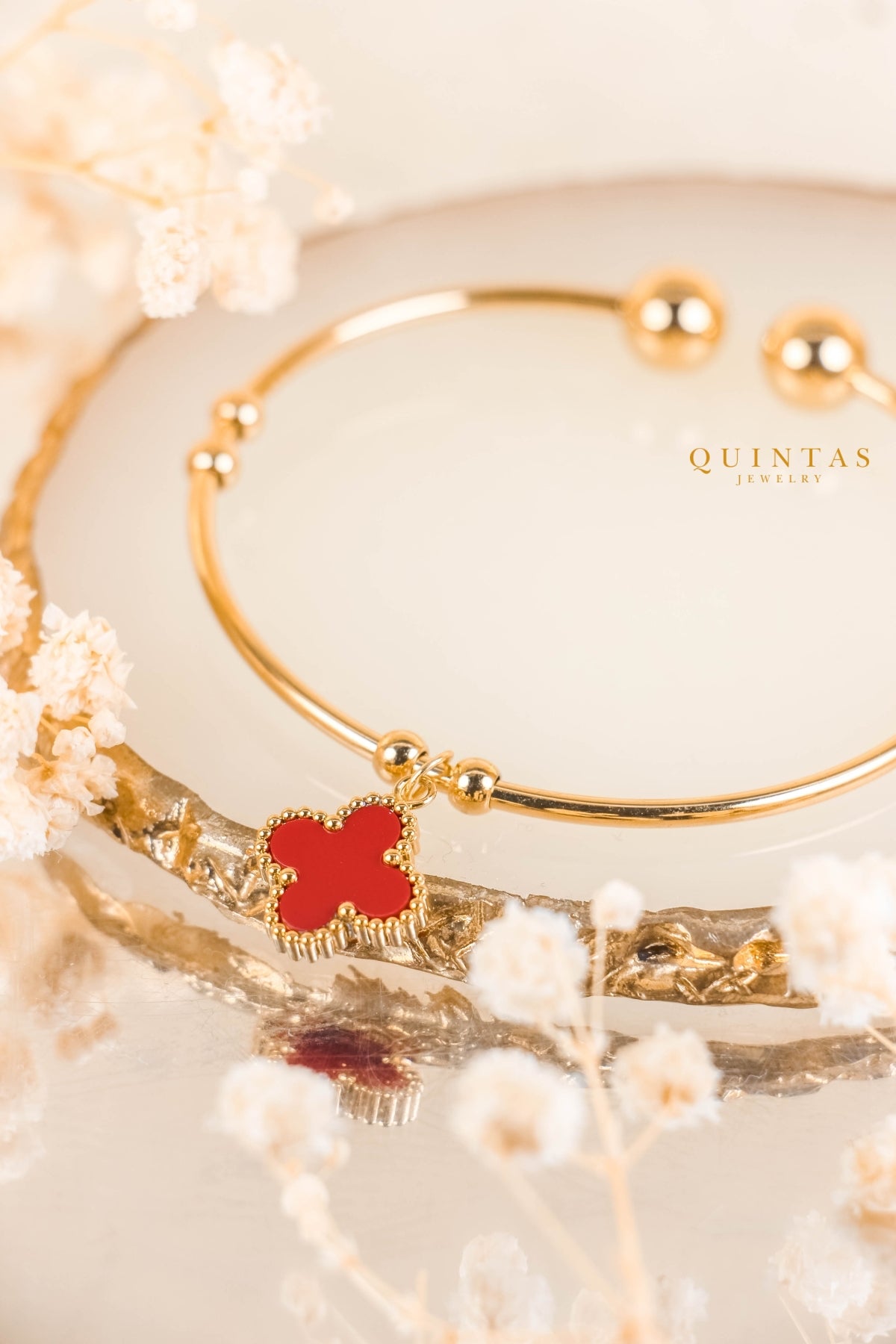 Four Leaf Clover Charm Bangle Bracelet