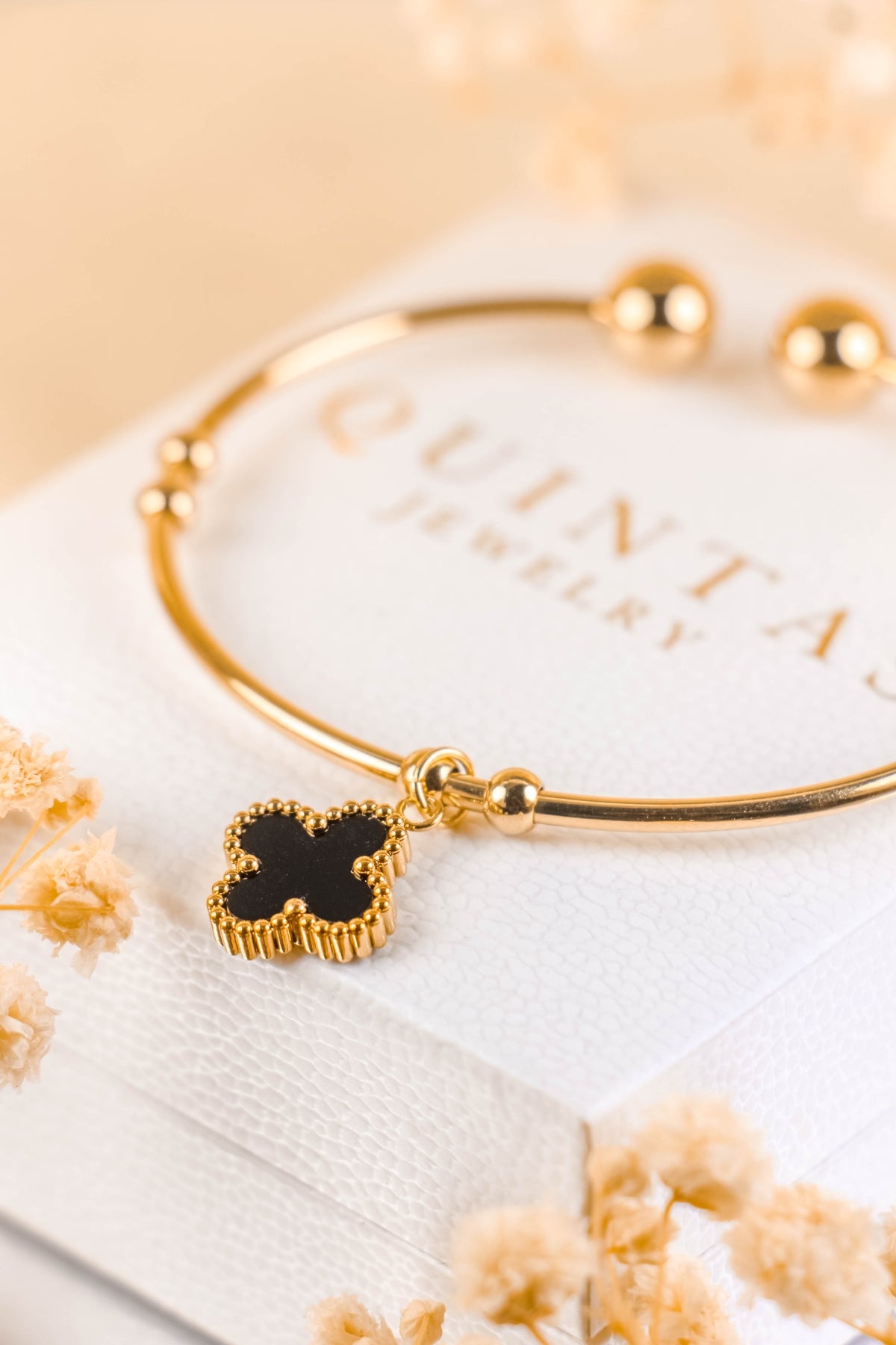 Four Leaf Clover Charm Bangle Bracelet