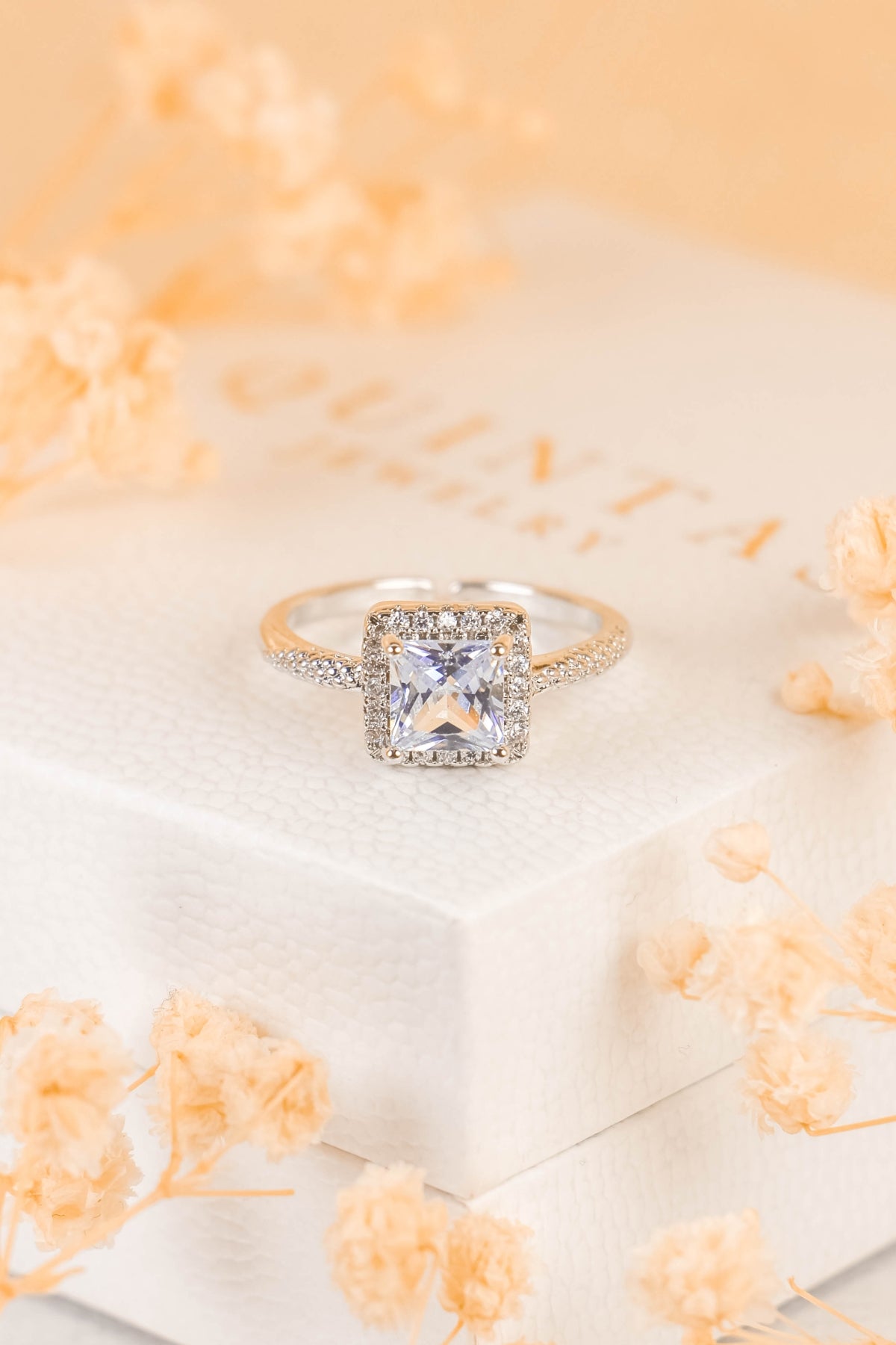 Catherine's Royal Diamond Silver Ring (Adjustable)