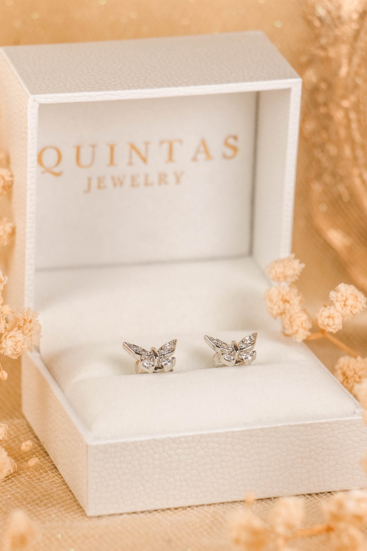 Crystal Butterfly Silver Stud Earrings