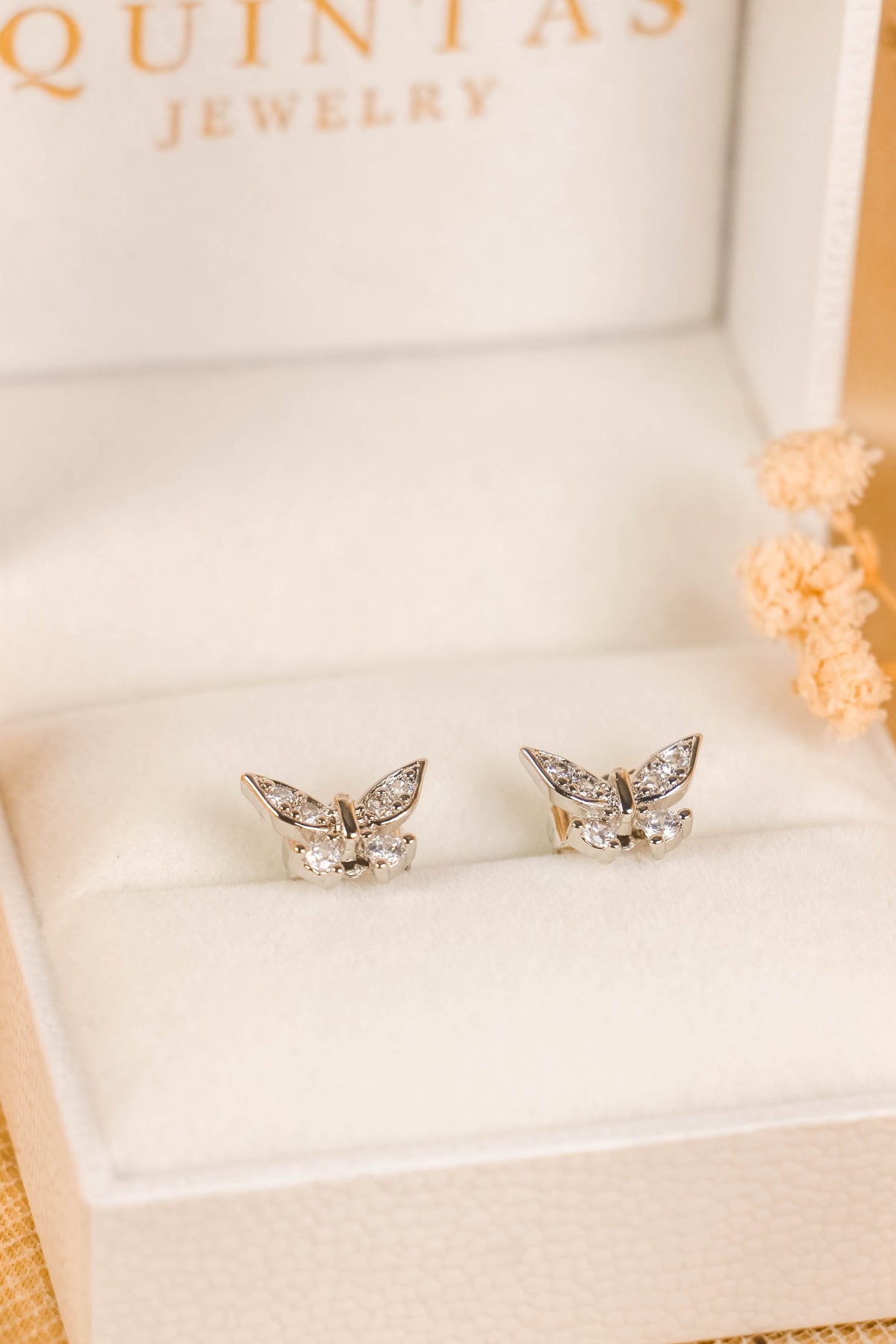 Crystal Butterfly Silver Stud Earrings