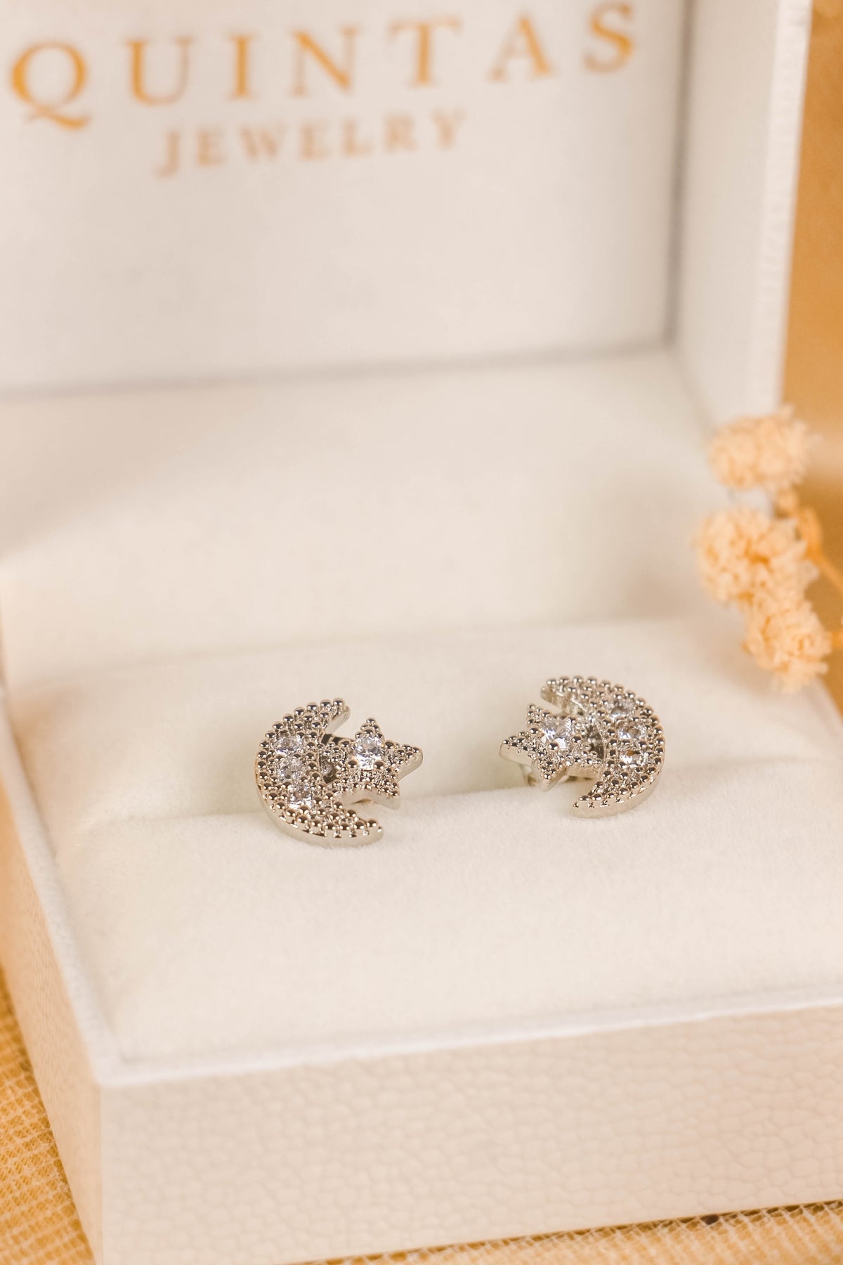 Astrid Moon and Star Silver Stud Earrings