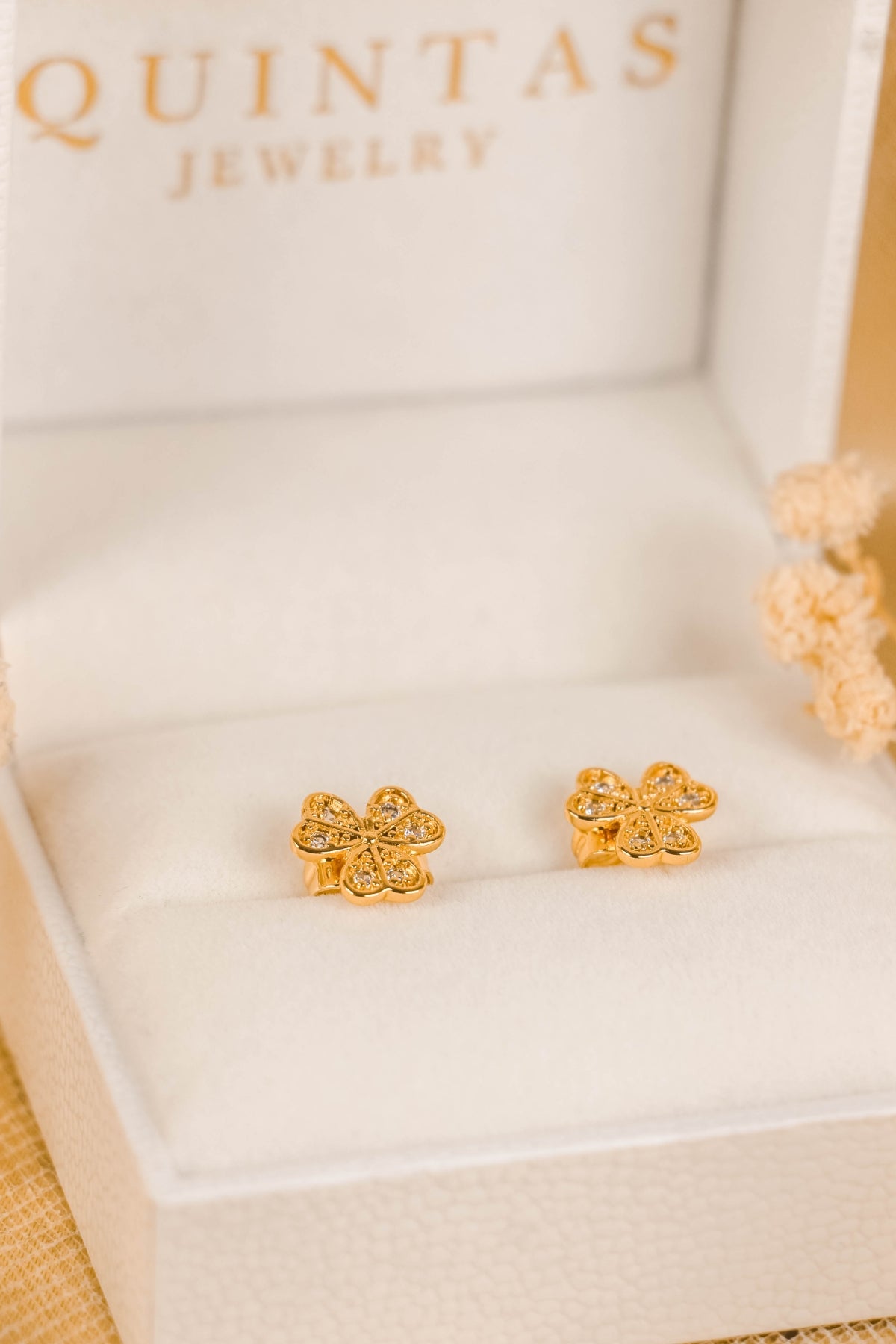 Lucky Clover Gold Stud Earrings