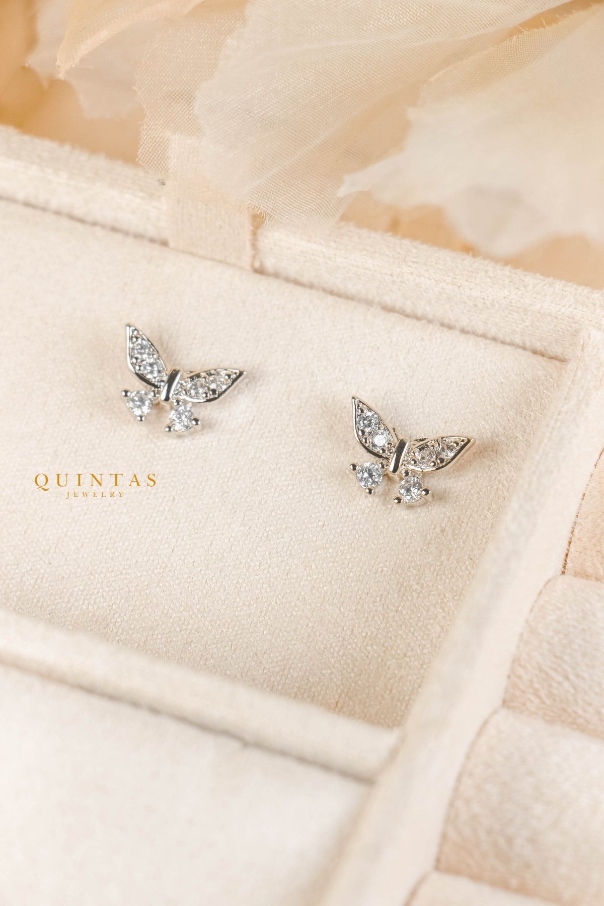 Crystal Butterfly Silver Stud Earrings
