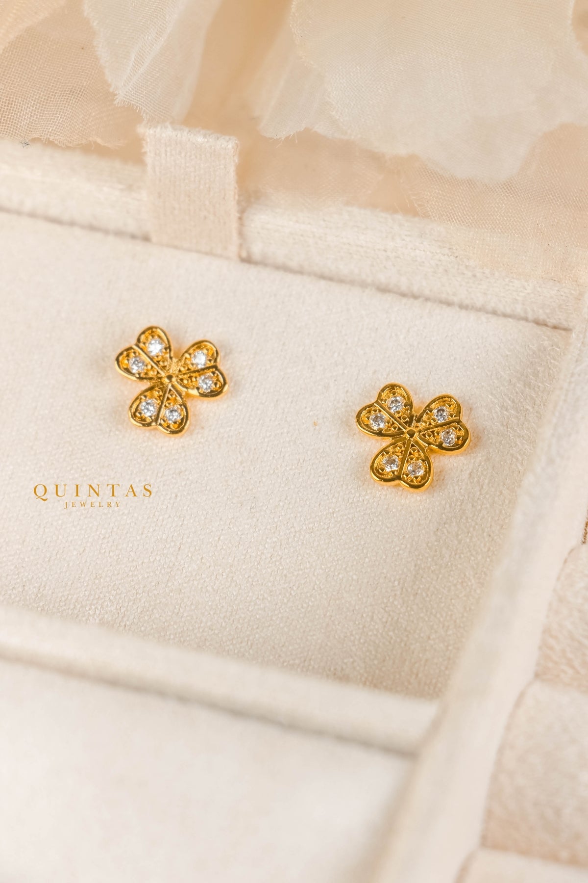 Lucky Clover Gold Stud Earrings