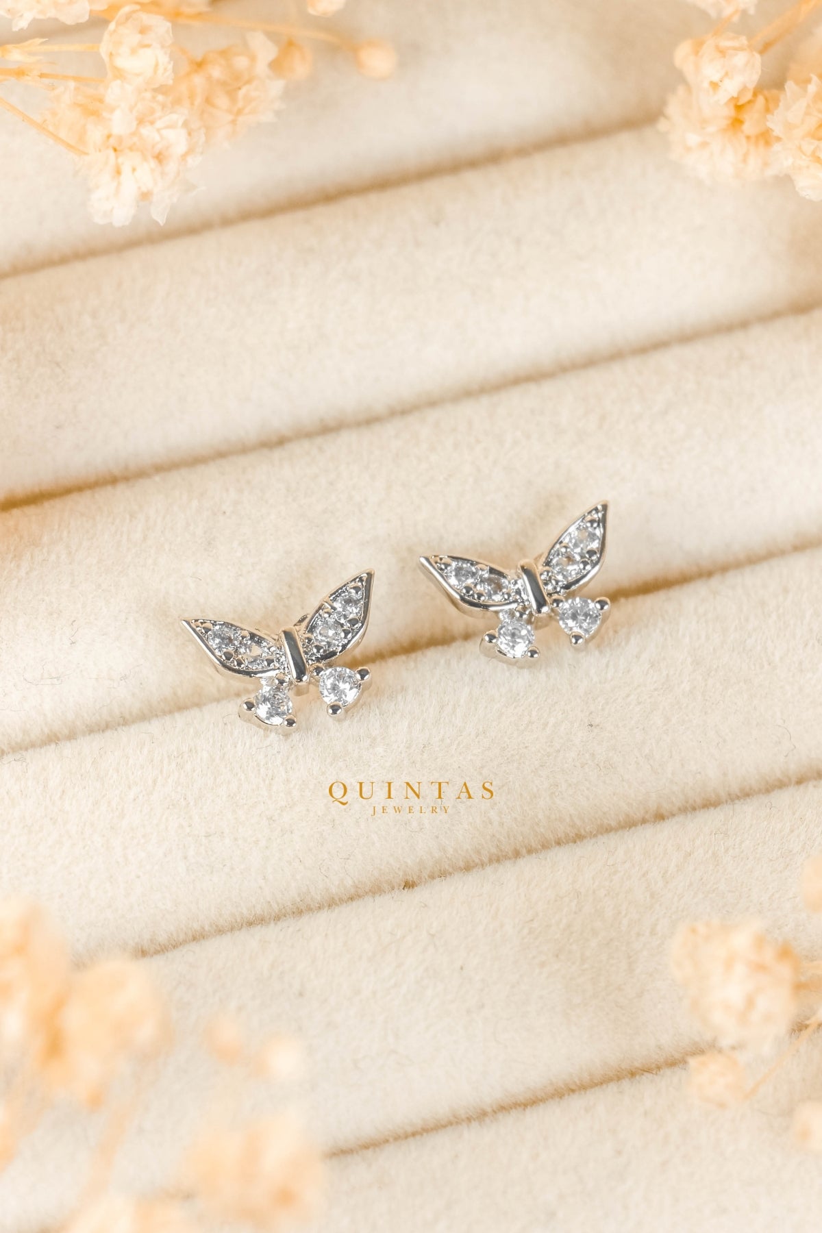 Crystal Butterfly Silver Stud Earrings