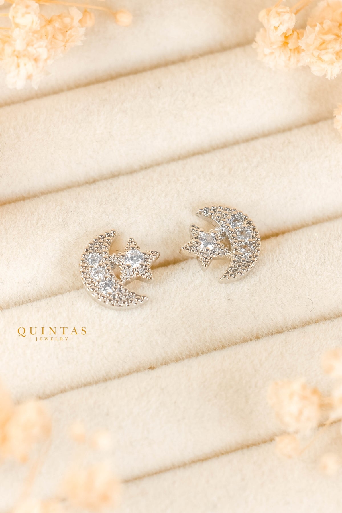 Astrid Moon and Star Silver Stud Earrings