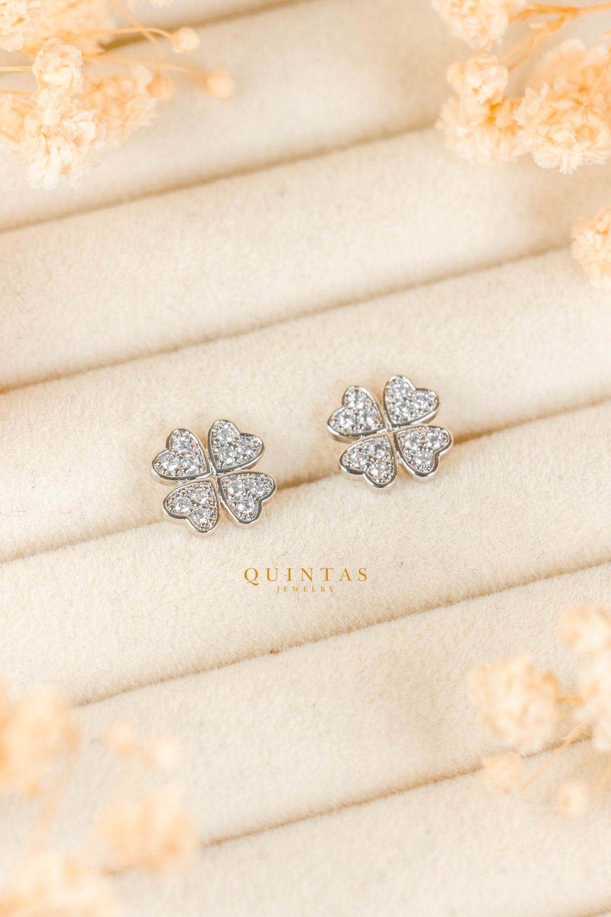 Lucky Clover Silver Stud Earrings