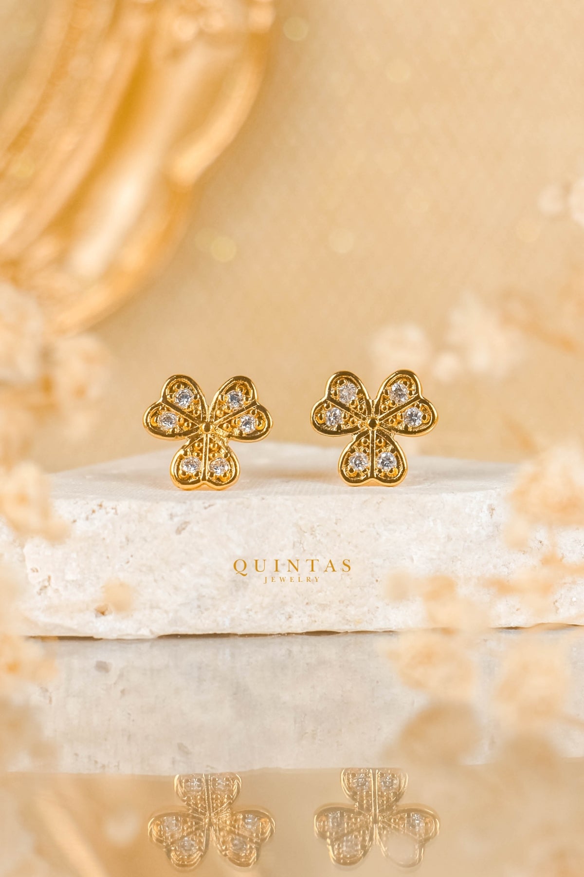 Lucky Clover Gold Stud Earrings
