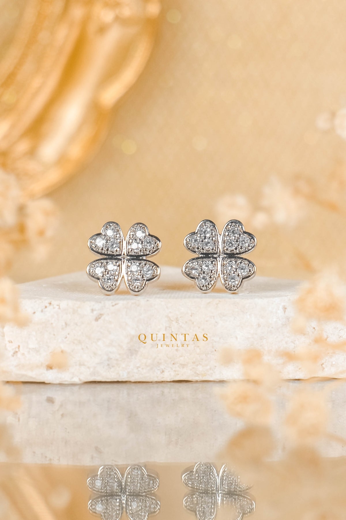 Lucky Clover Silver Stud Earrings
