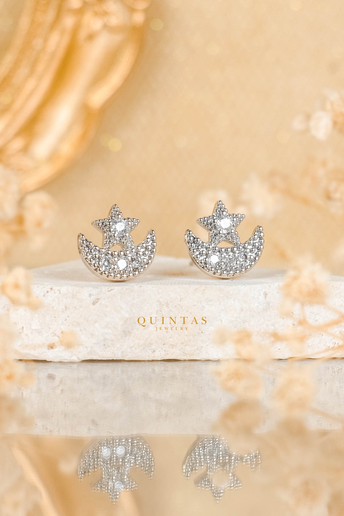 Astrid Moon and Star Silver Stud Earrings