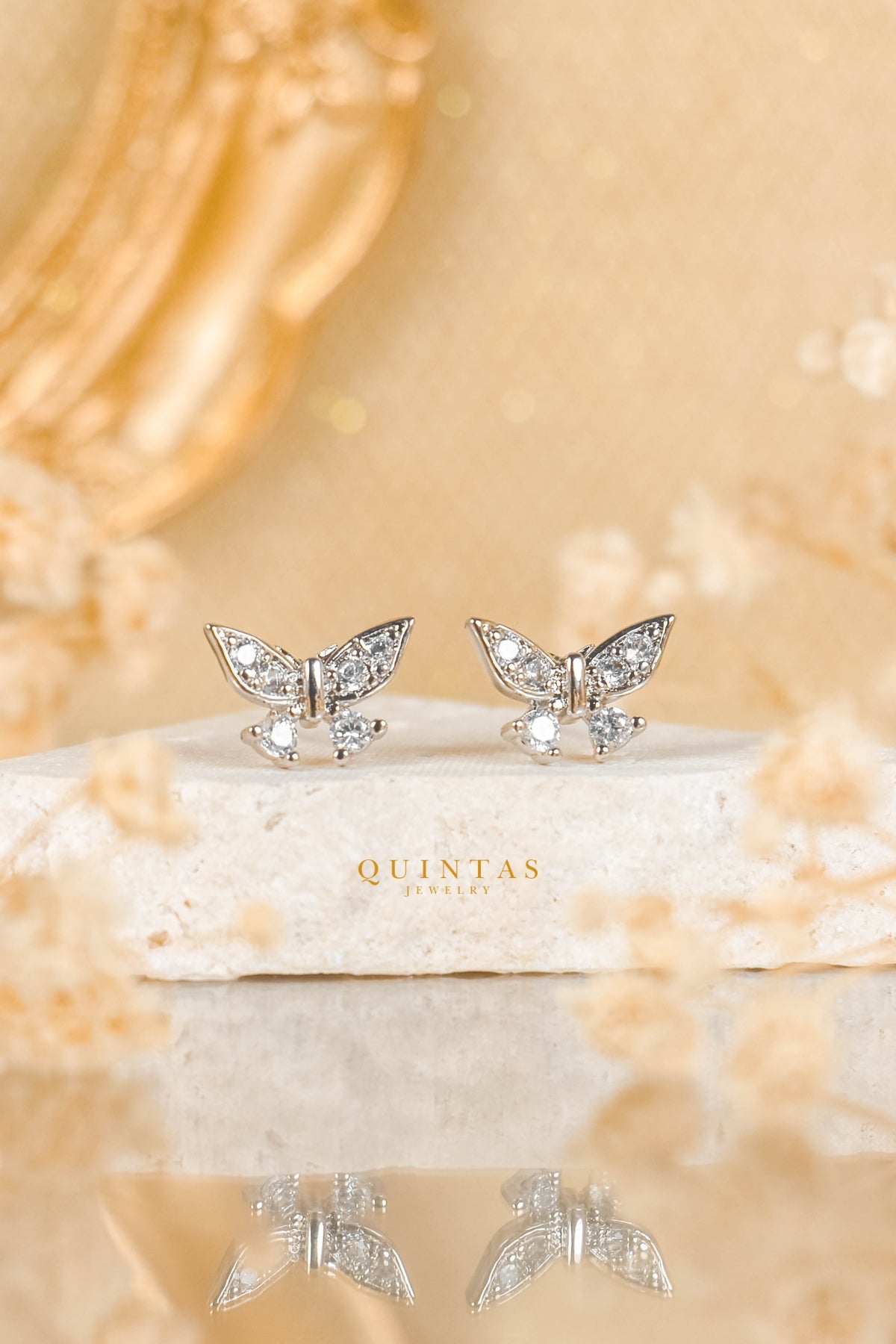 Crystal Butterfly Silver Stud Earrings