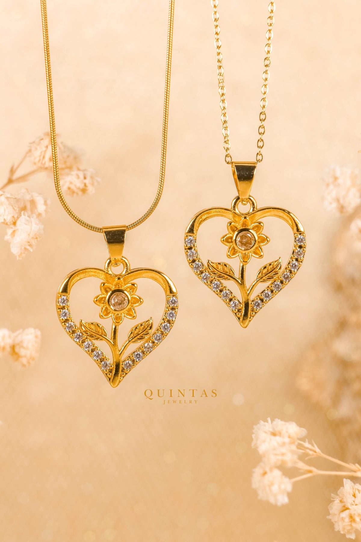 Flower Heart Charm Necklace