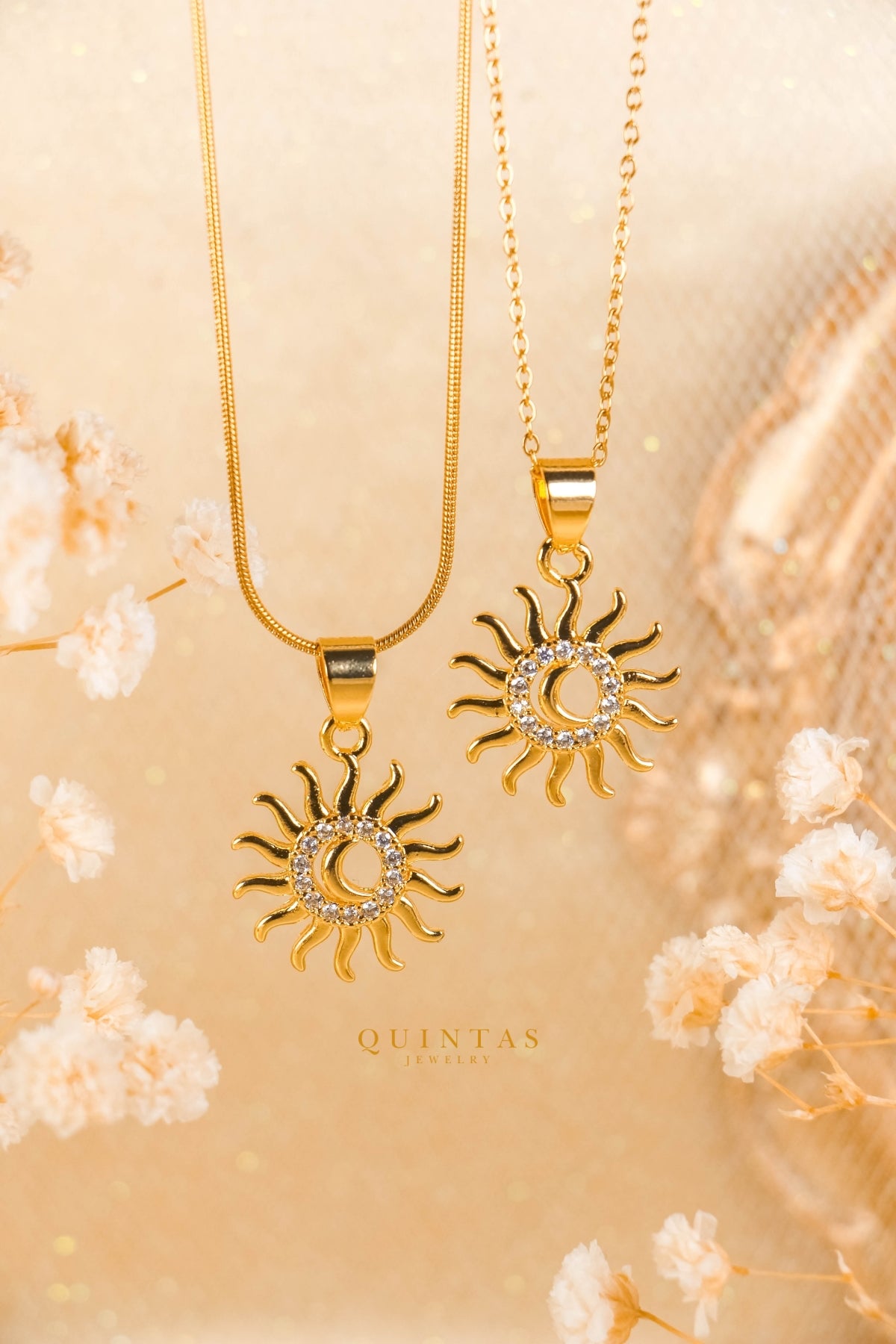 Golden Bohemian Sun Moon Necklace