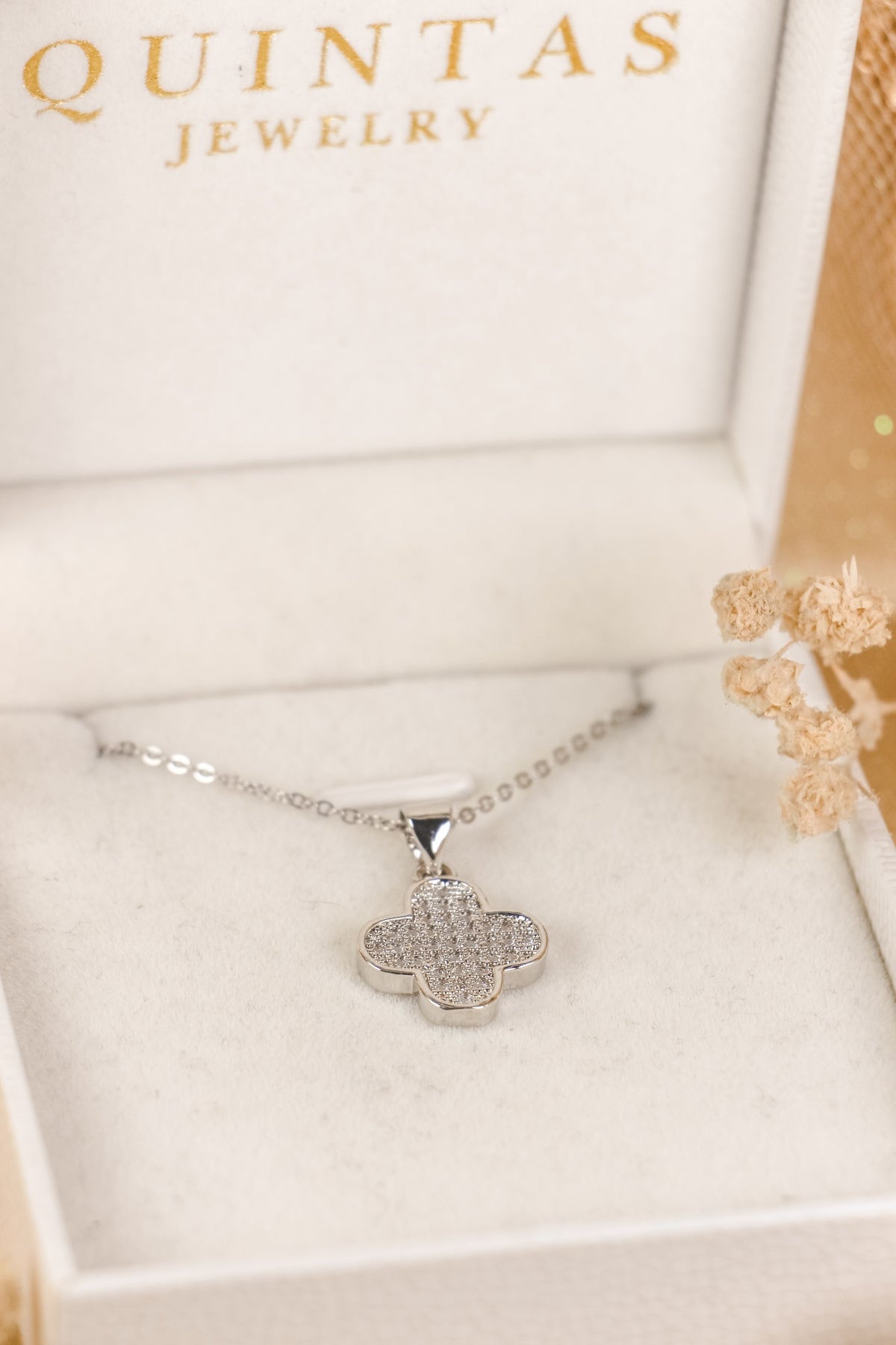 Sparkling Silver Clover Necklace