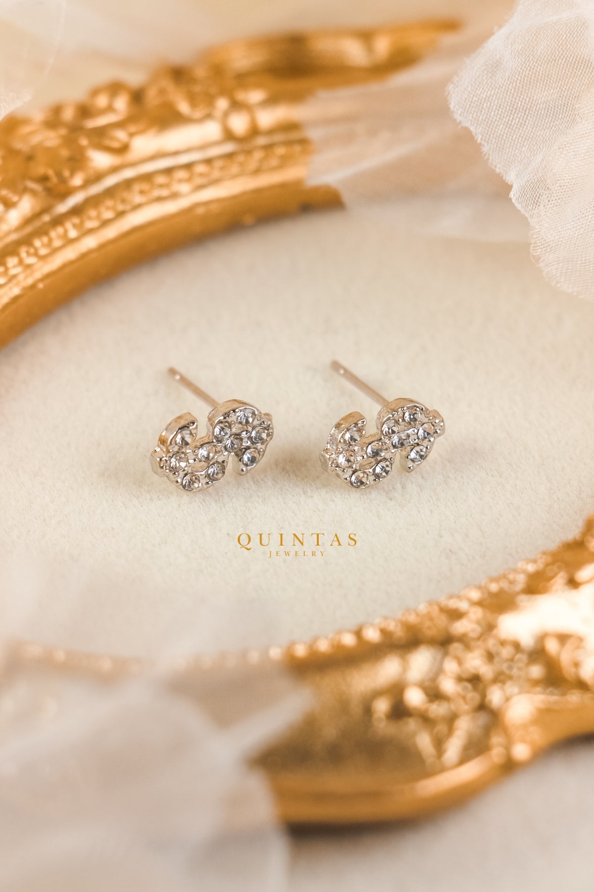 Dollar Sign Silver Stud Earrings