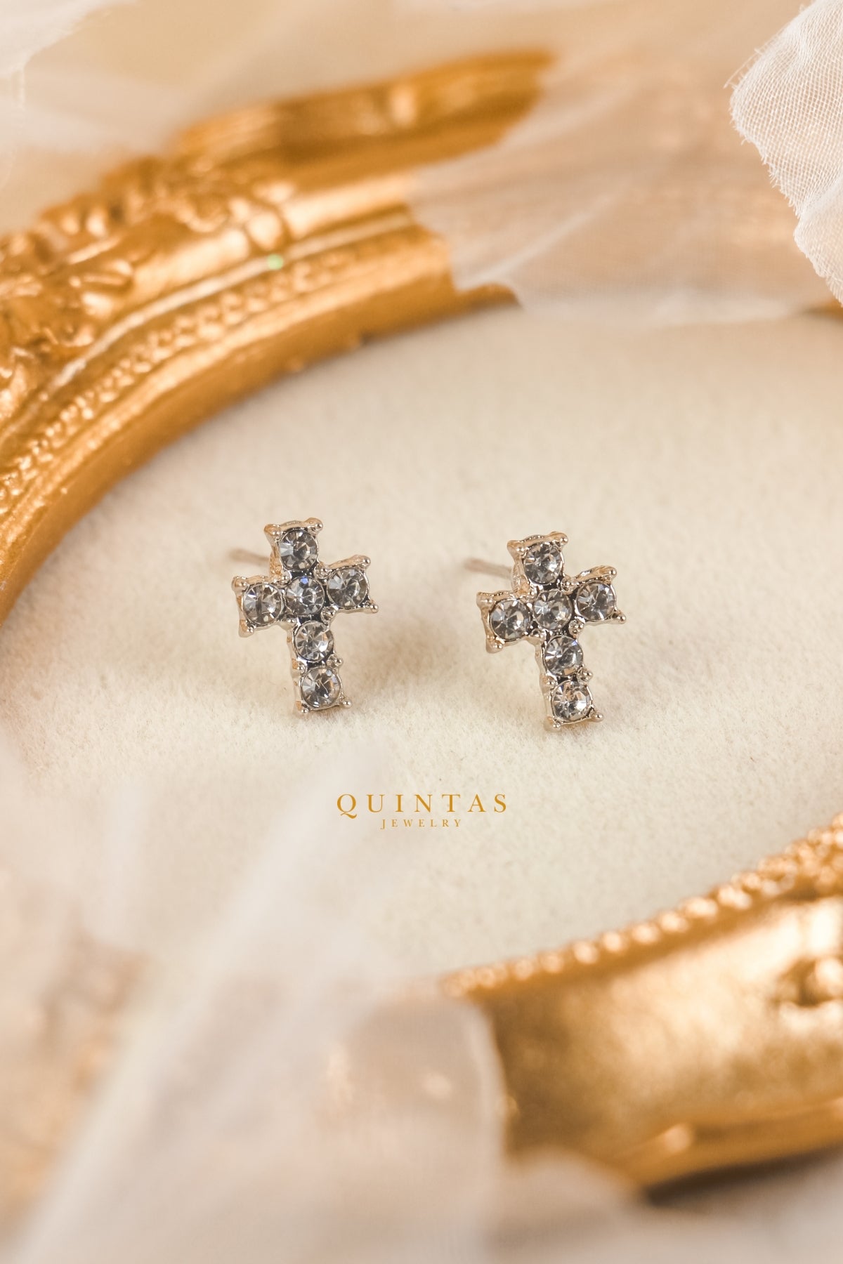 Iced Cross Silver Stud Earrings