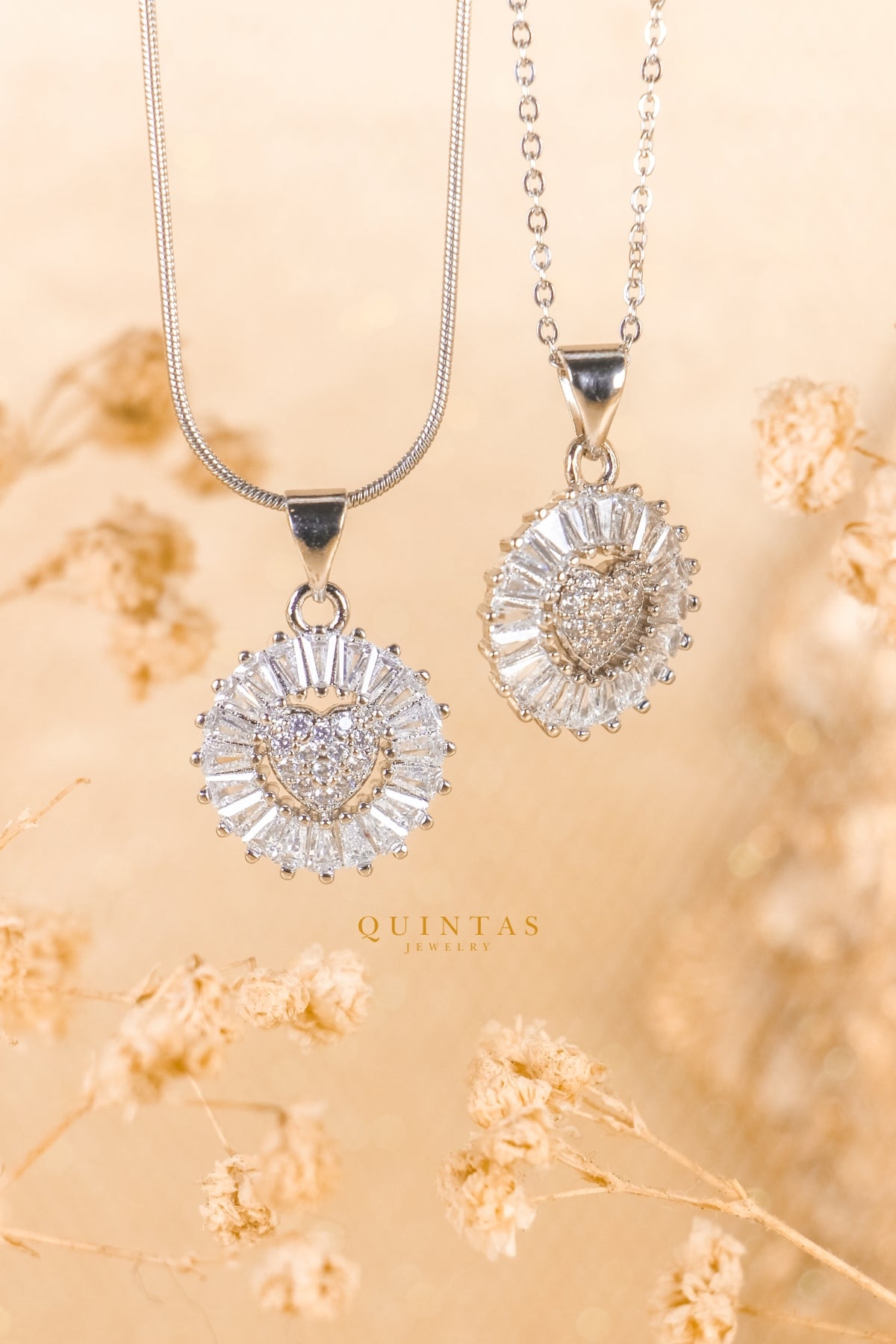 Dazzling Glass Heart Silver Necklace