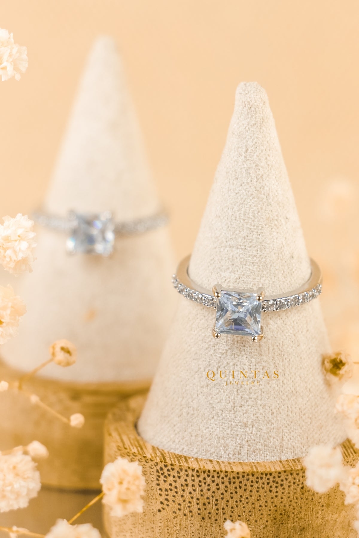 Jasmine Square Diamond Silver Ring (Adjustable)