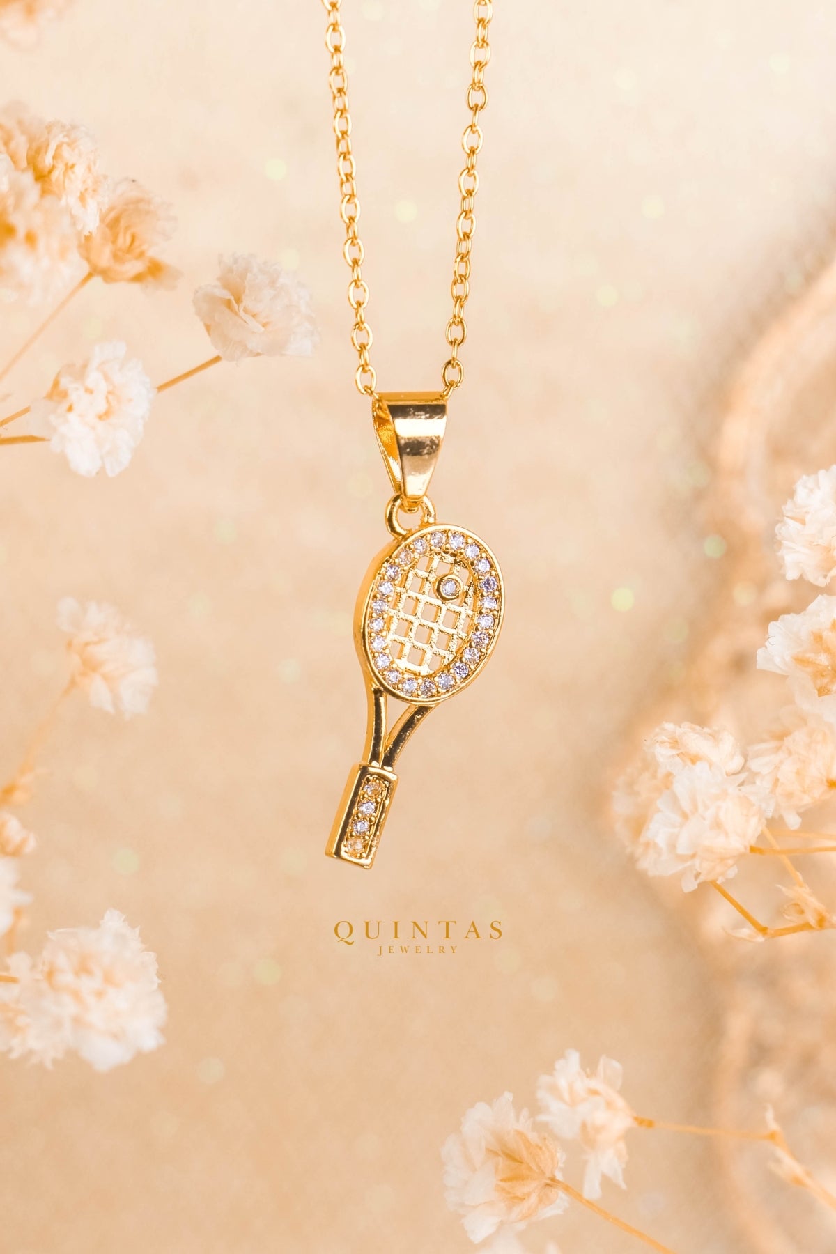 Golden Tennis Racket Necklace
