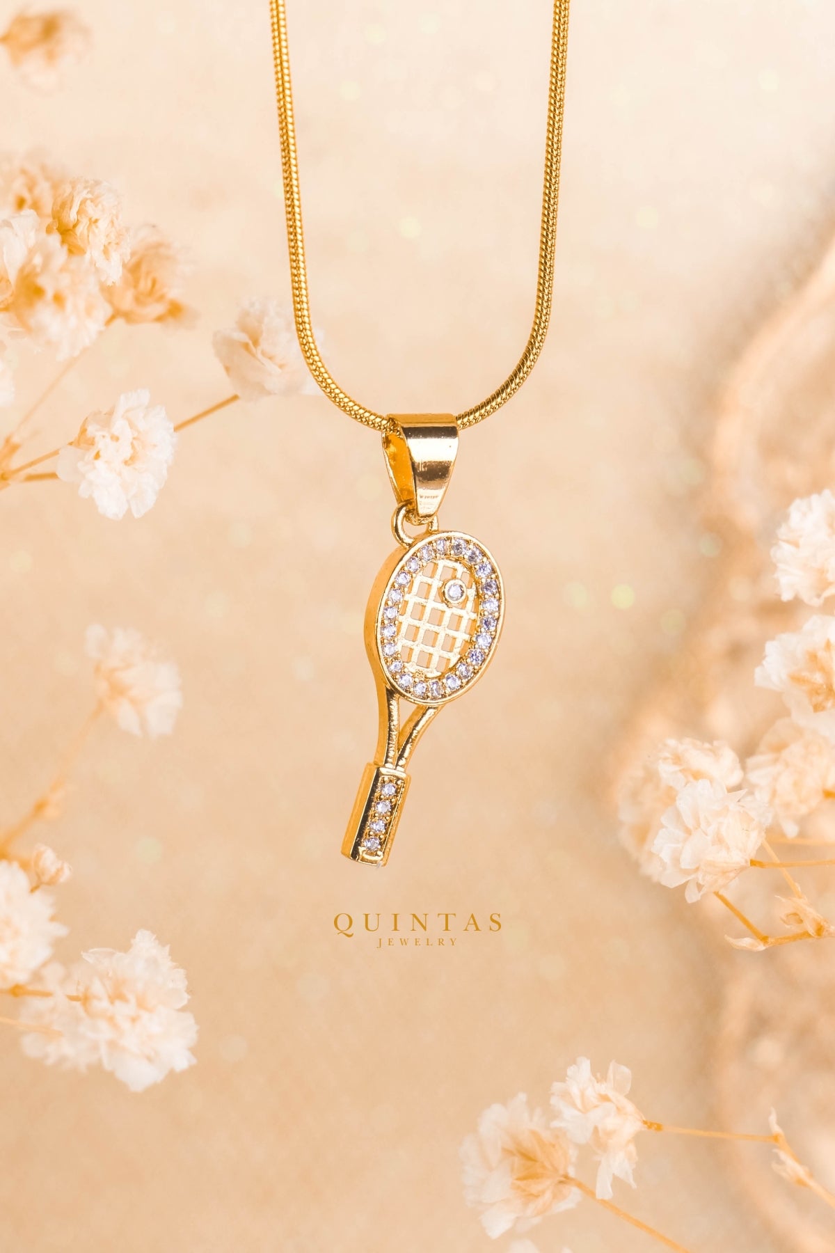 Golden Tennis Racket Necklace
