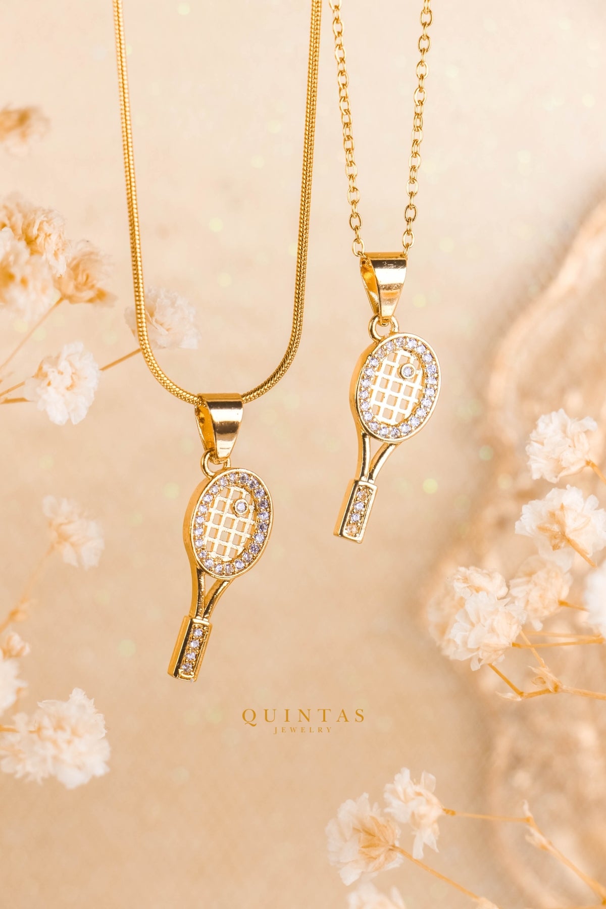 Golden Tennis Racket Necklace