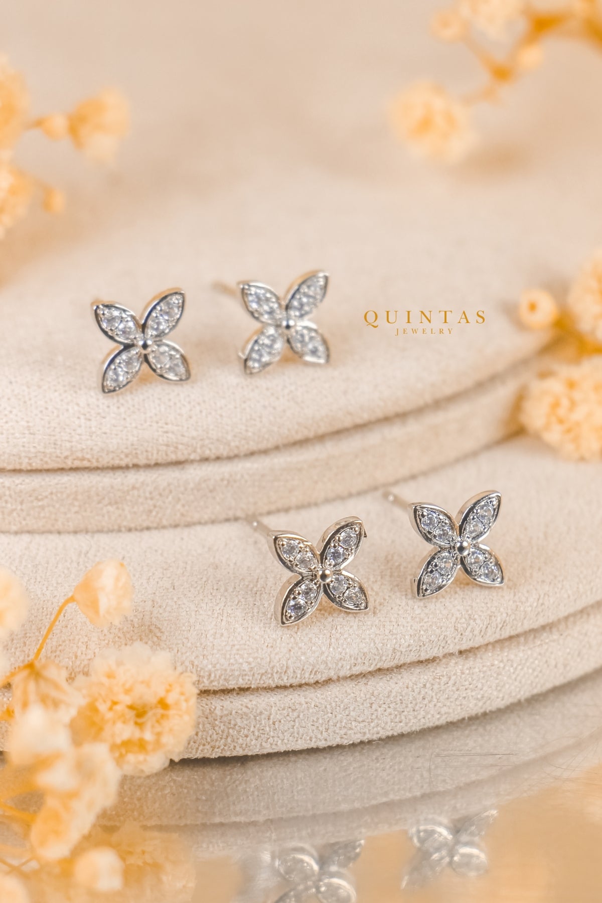 Floryn Petal Silver Stud Earrings