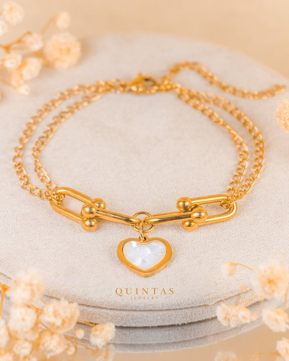 White Heart Link Bracelet
