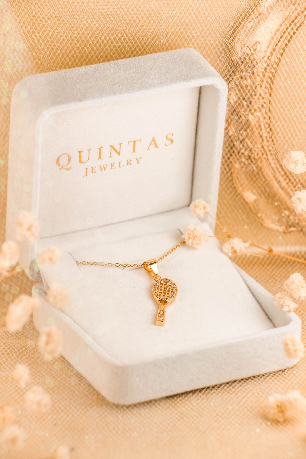 Golden Tennis Racket Necklace