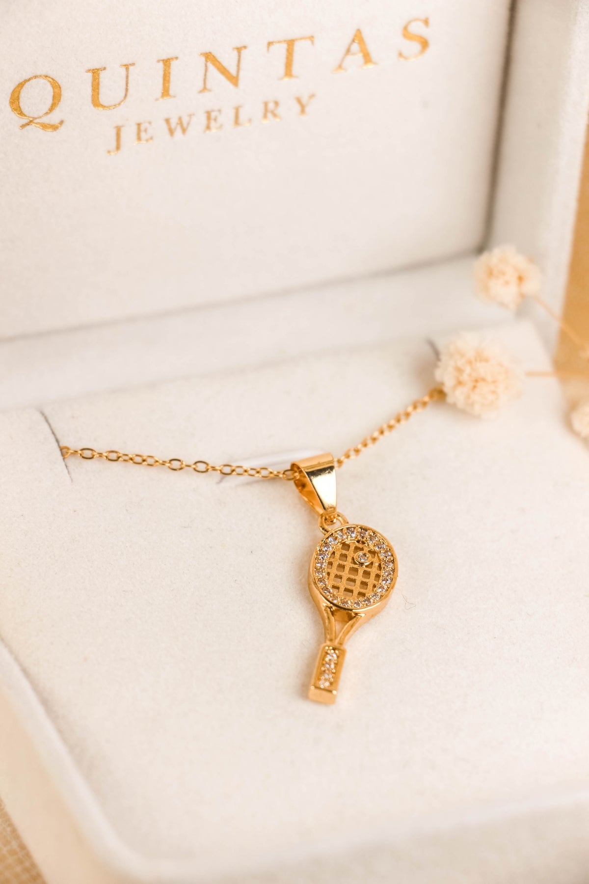 Golden Tennis Racket Necklace