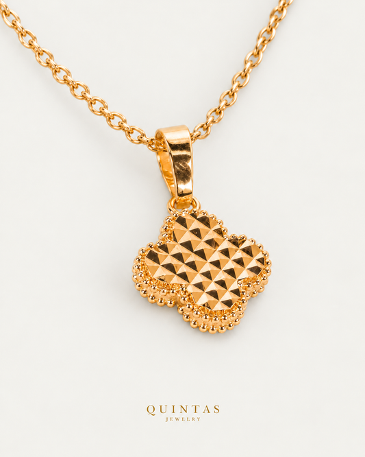 Sculpted Clover Necklace — companion view, canonical brand mark
